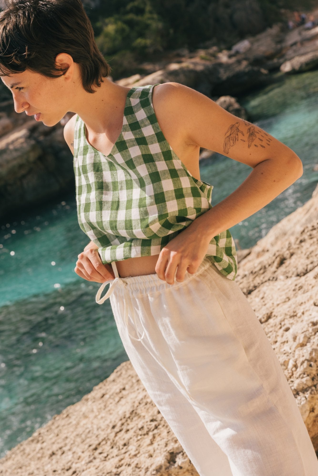 Breite Leinenhose LEAH mit Schlitzen