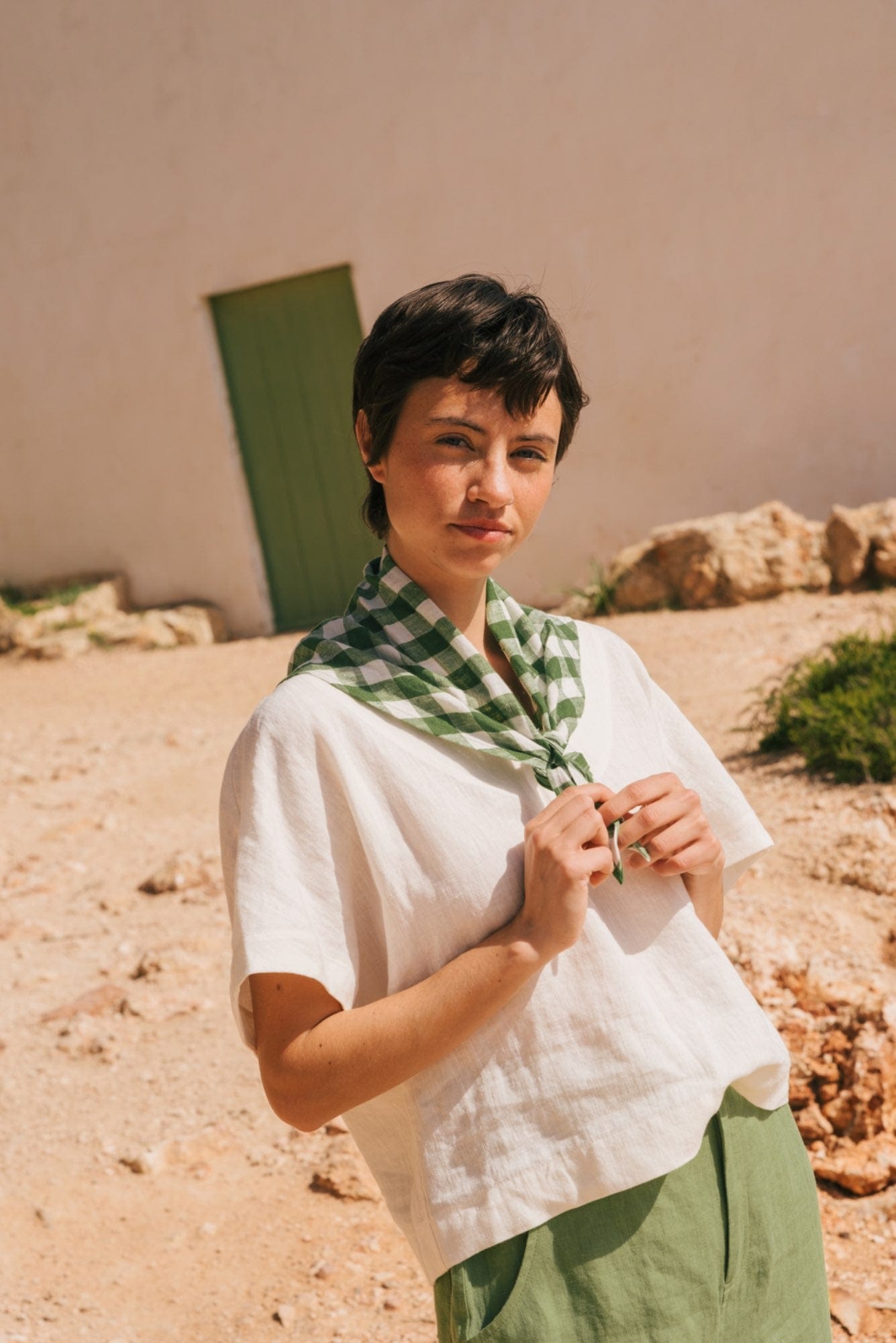 Leinenschal in Grünes Gingham