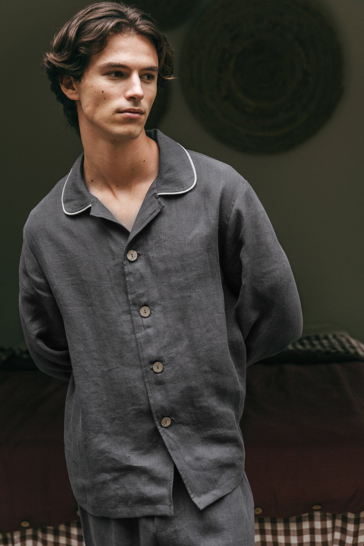 Klassisches leinen pyjama set HARRY - Anthrazit