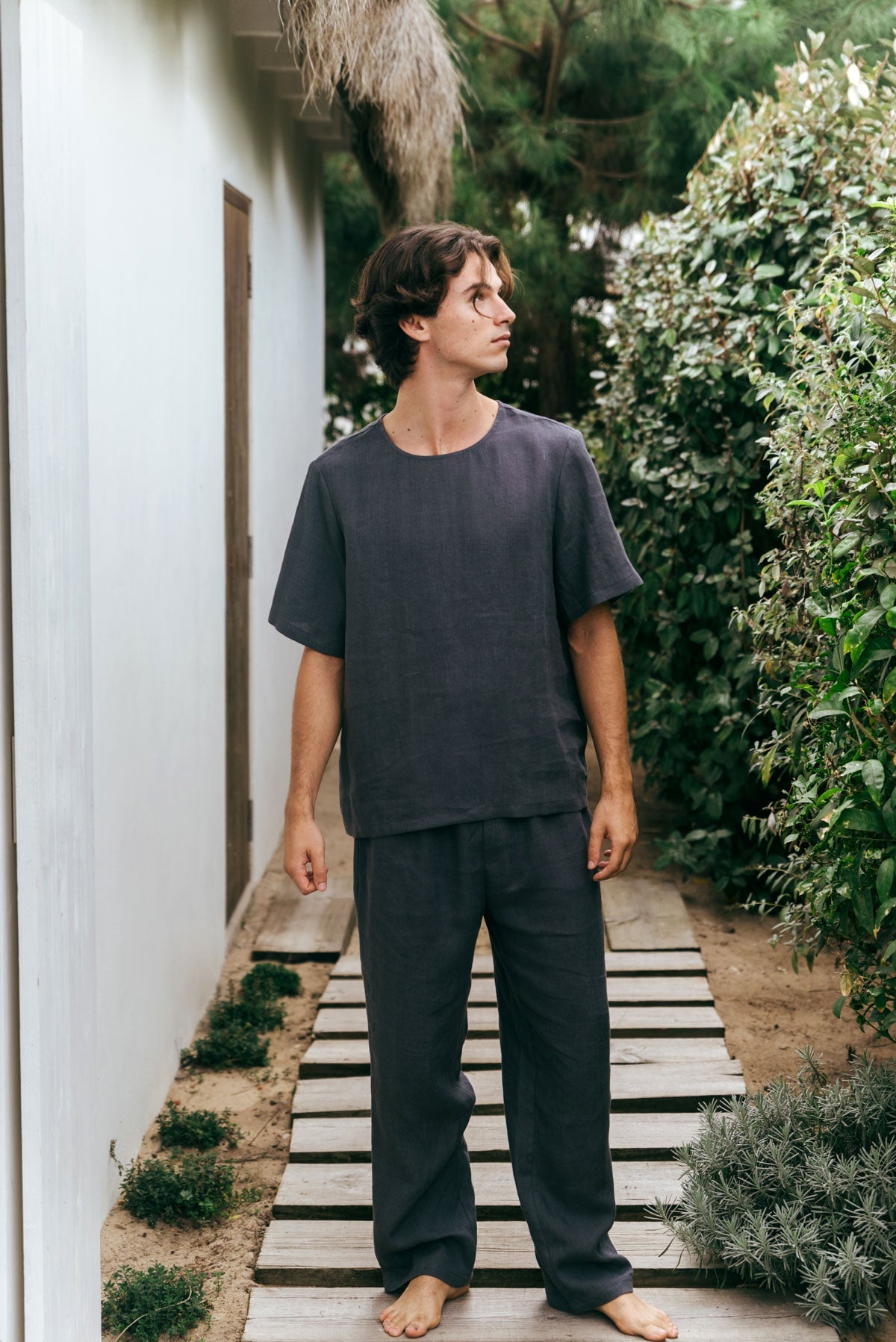 Leinen pyjama set LEO - Anthrazit