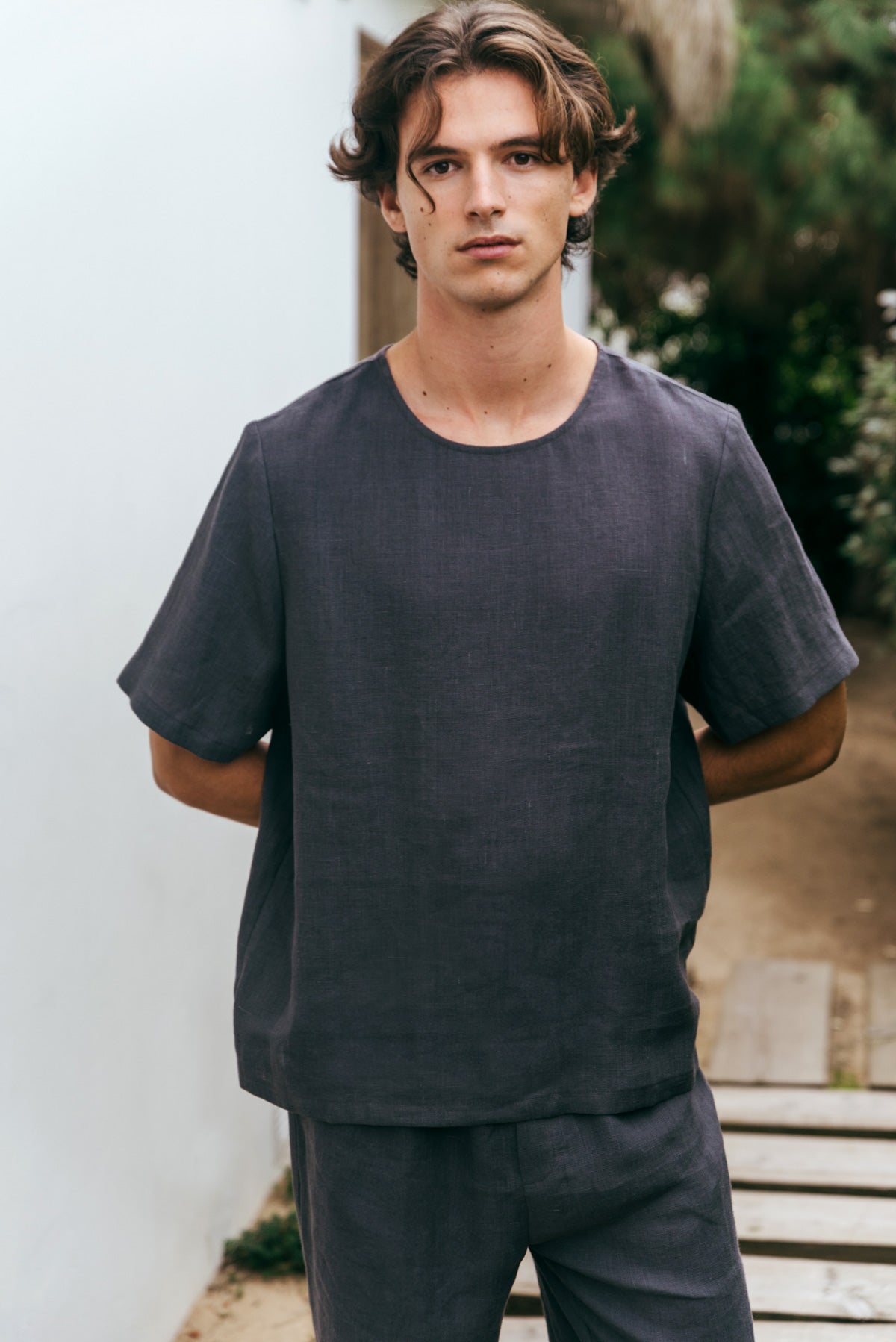 Leinen pyjama set LEO - Anthrazit