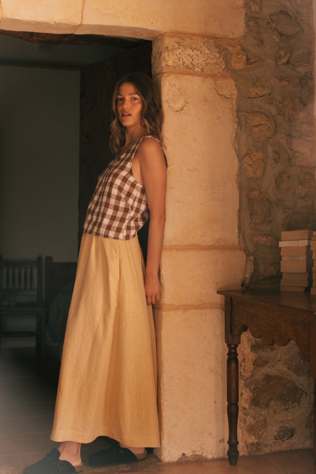 Leinenträgertop ELLA - Mokka Gingham