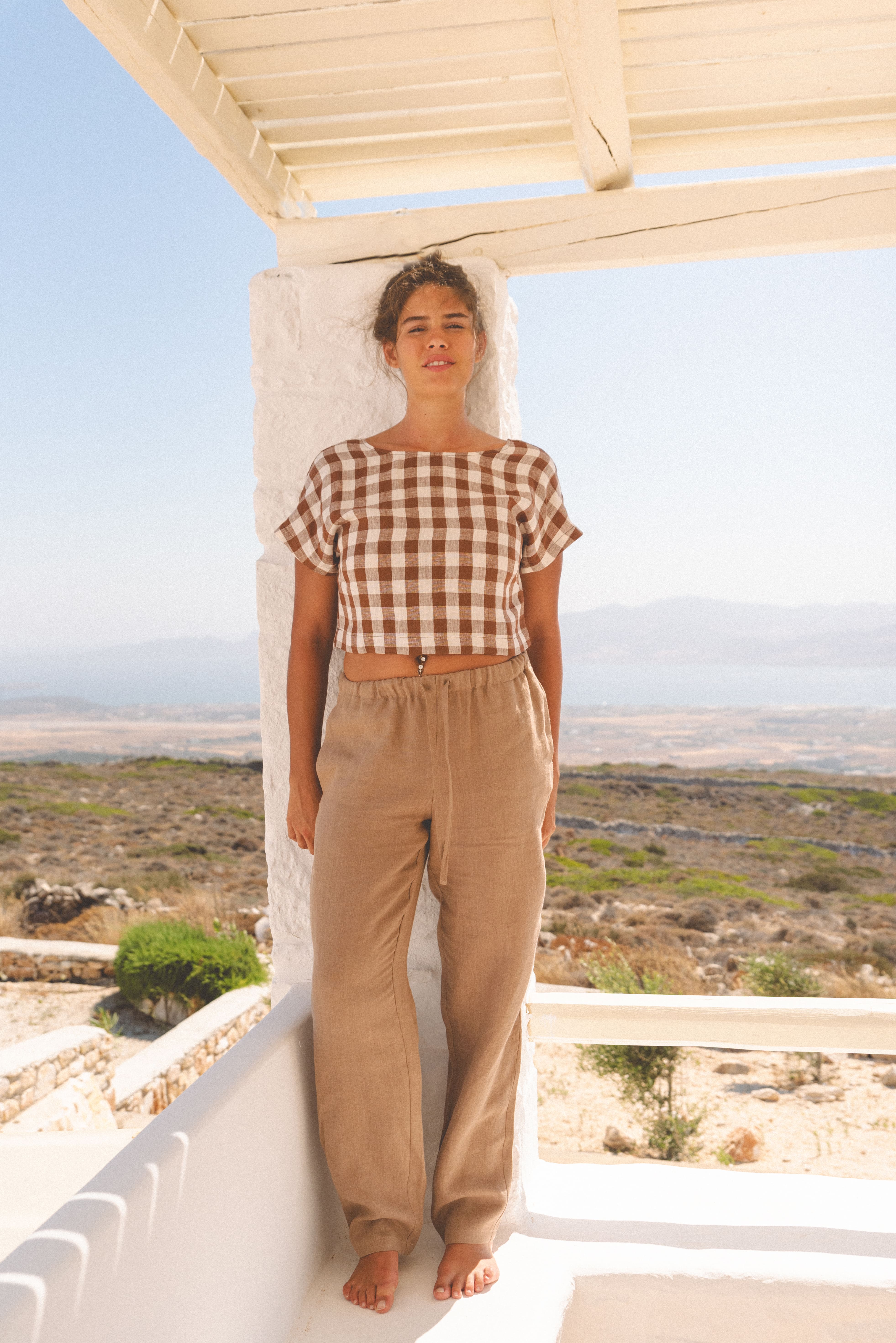 Leinencroptop LISA mit Knöpfen