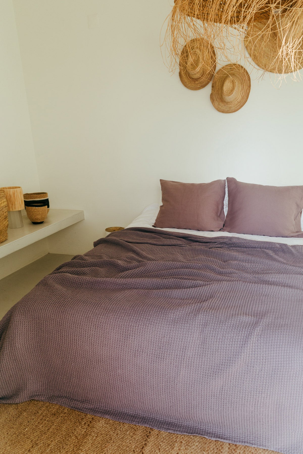 Leinen-Waffel-Bettüberwurf in Staubiger Lavendel