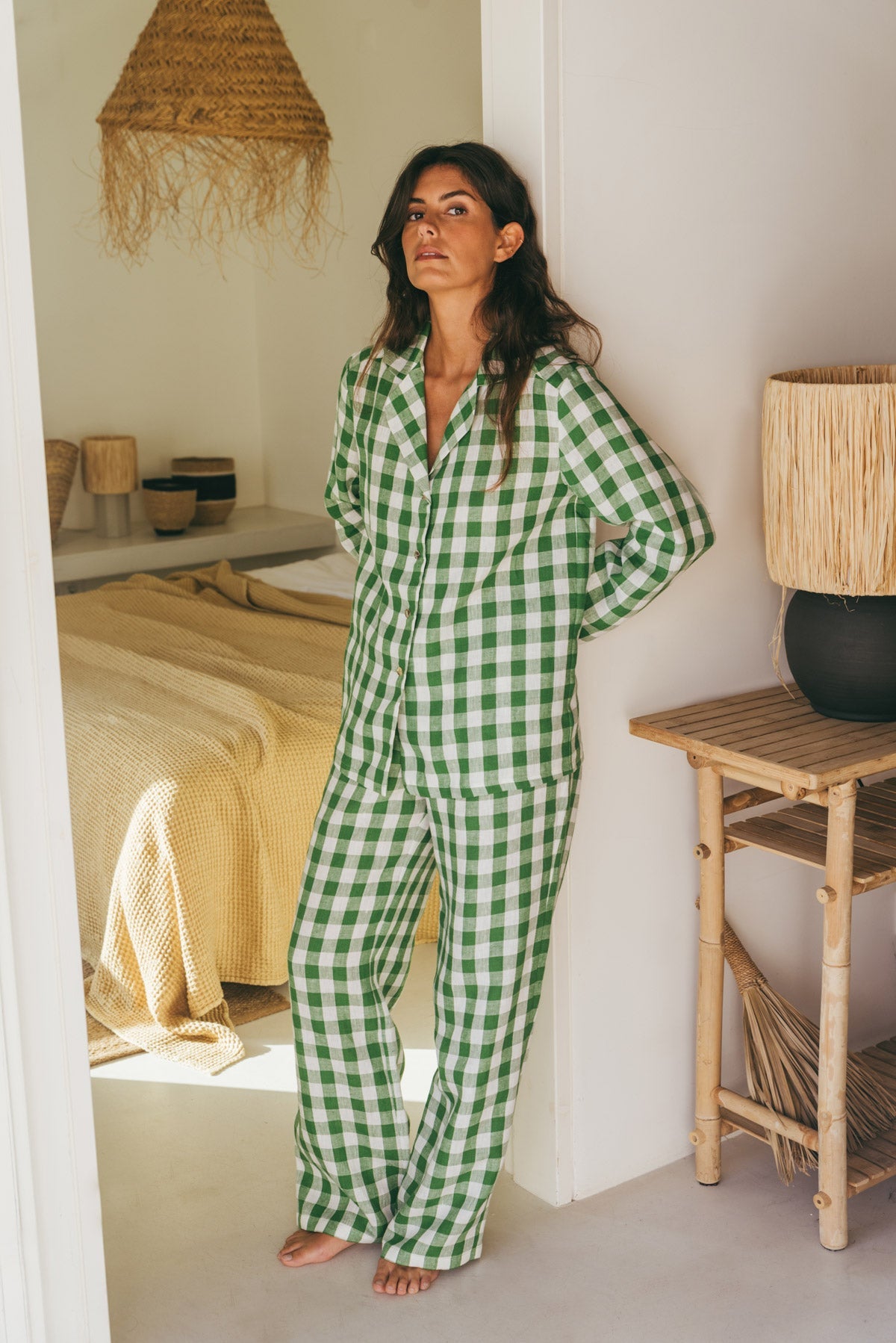 Langärmeliges Pyjama-Set NIGHTLY - Grünes Gingham