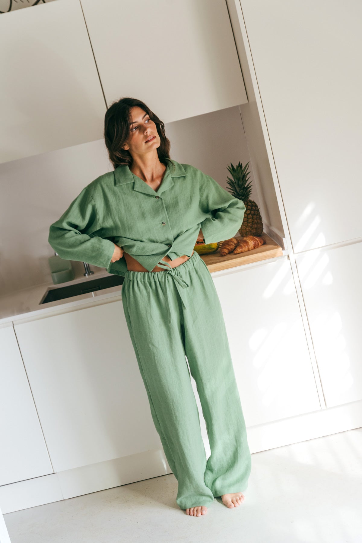 Langärmeliges Pyjama-Set SNOOZE - Matcha Grün