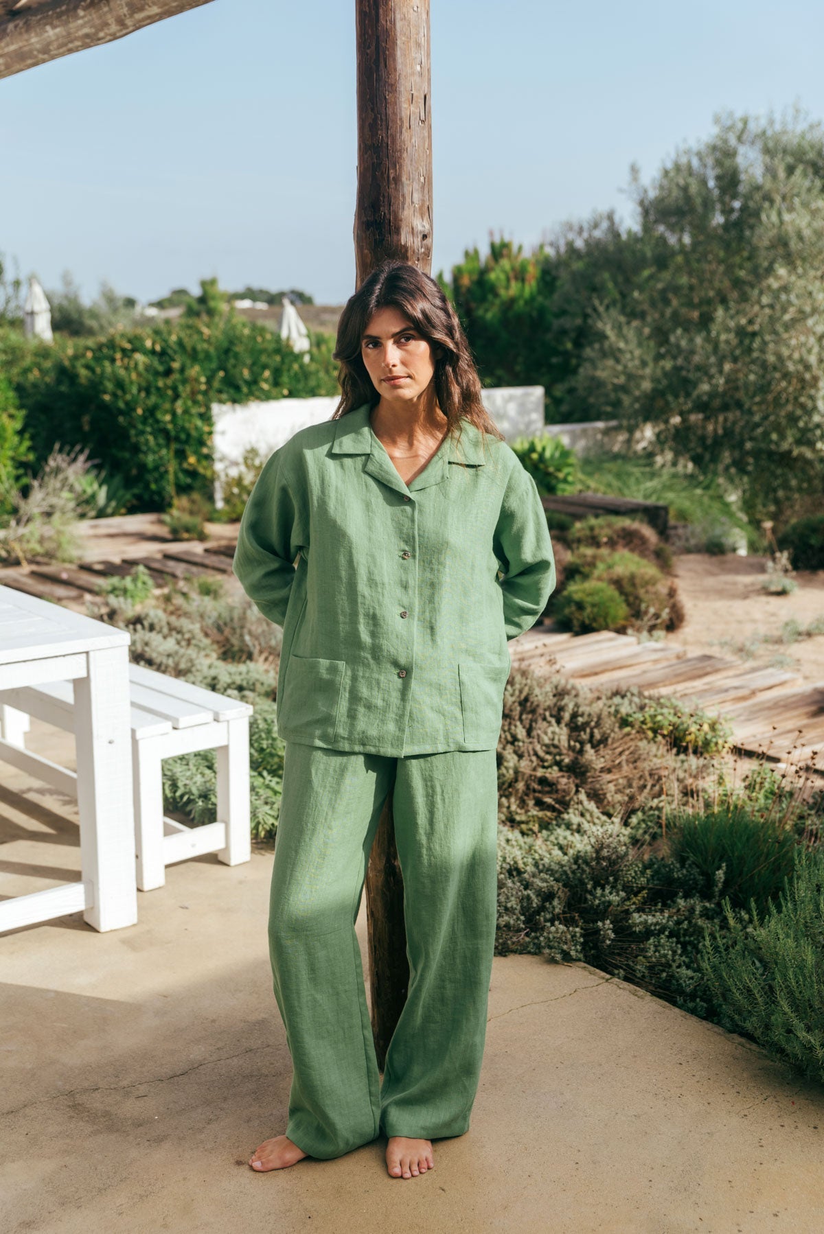Langärmeliges Pyjama-Set SNOOZE - Matcha Grün