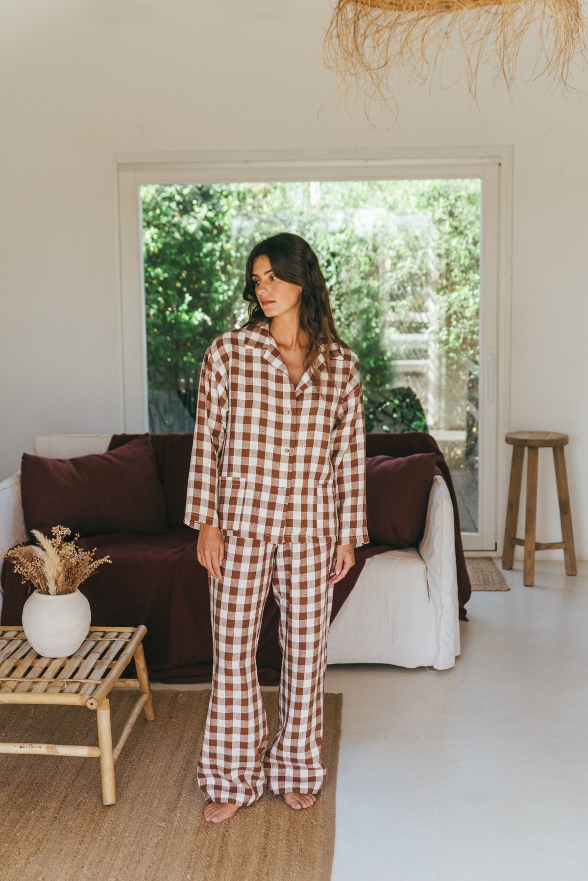 Langärmeliges Pyjama-Set SNOOZE - Mokka Gingham