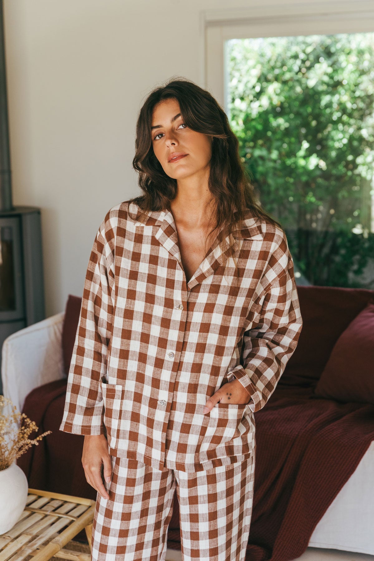 Langärmeliges Pyjama-Set SNOOZE - Mokka Gingham