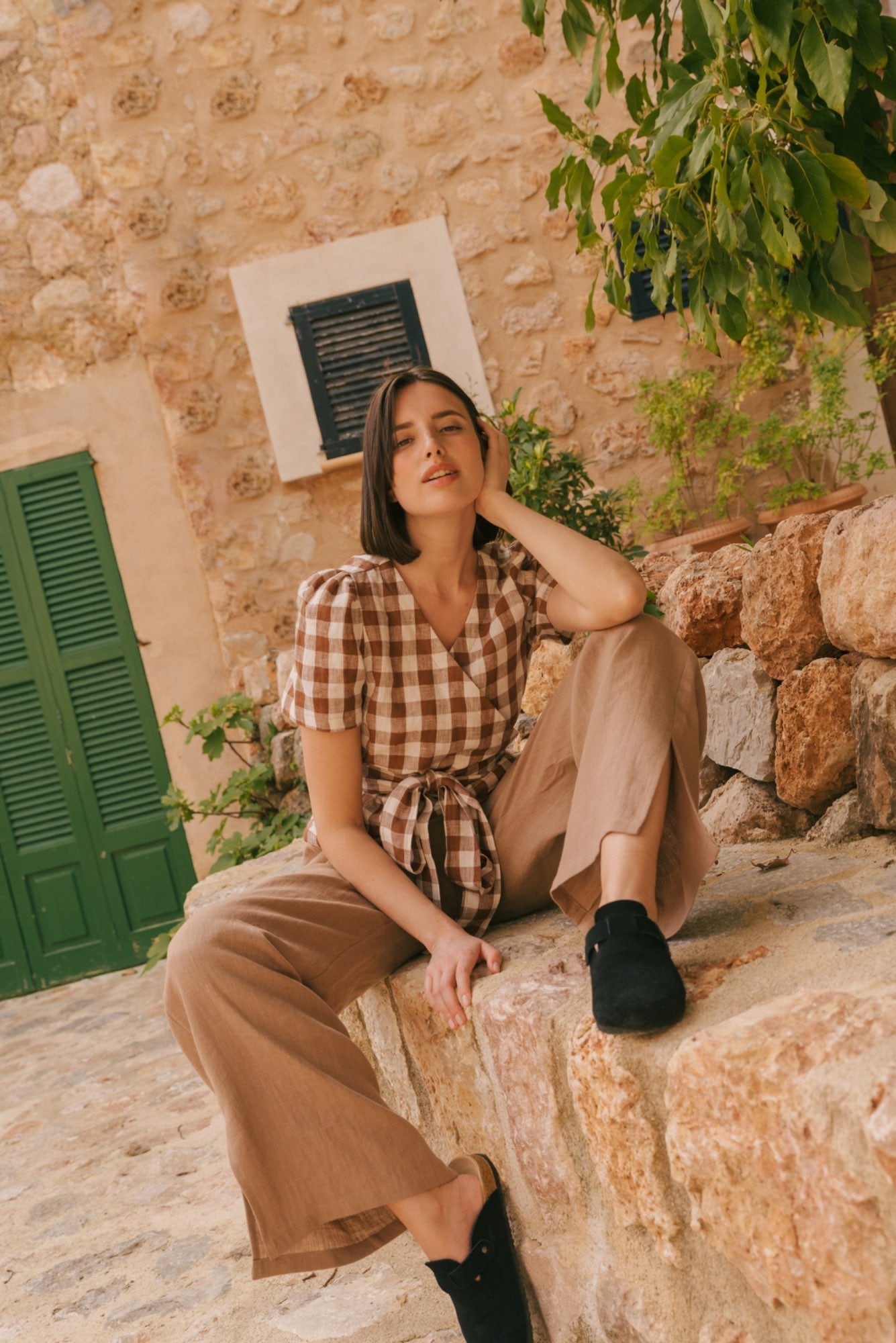 Breite Leinenhose LEAH mit Schlitzen