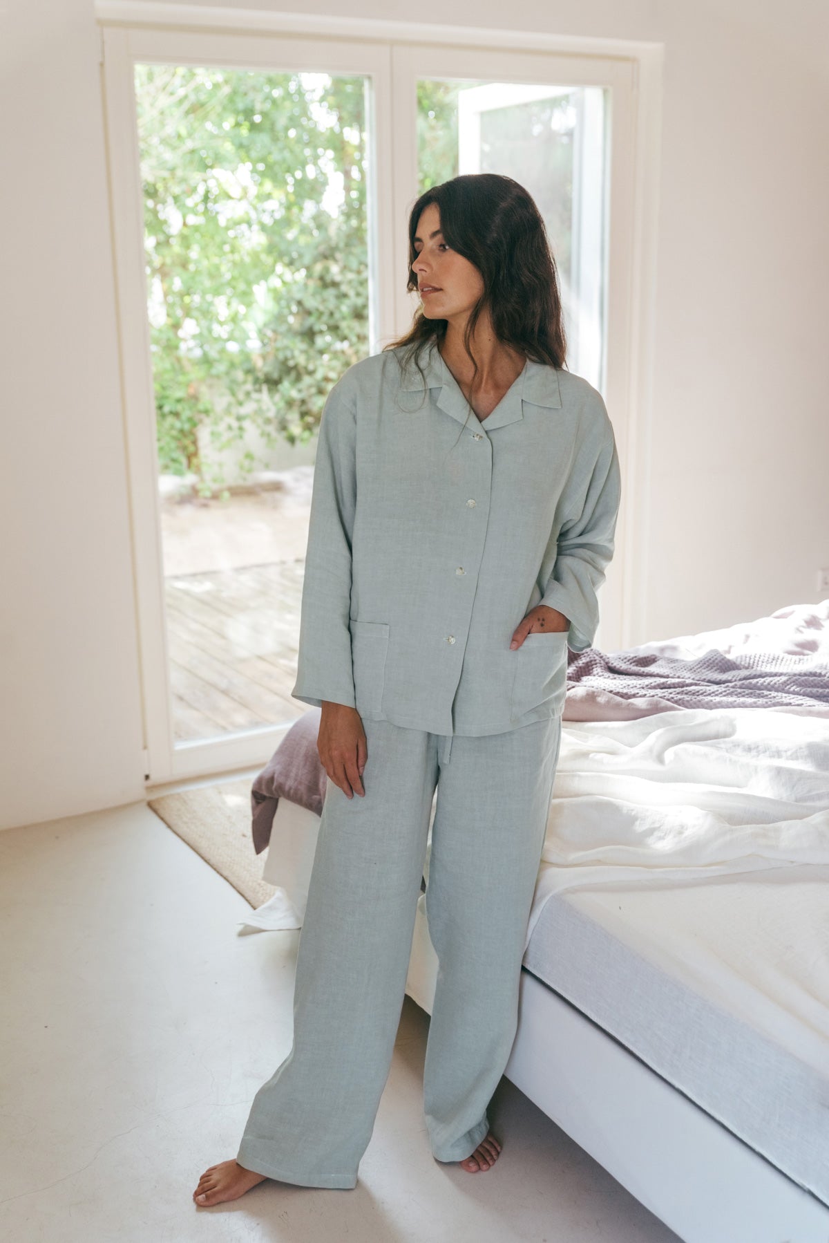 Langärmeliges Pyjama-Set SNOOZE - Salbeigrun