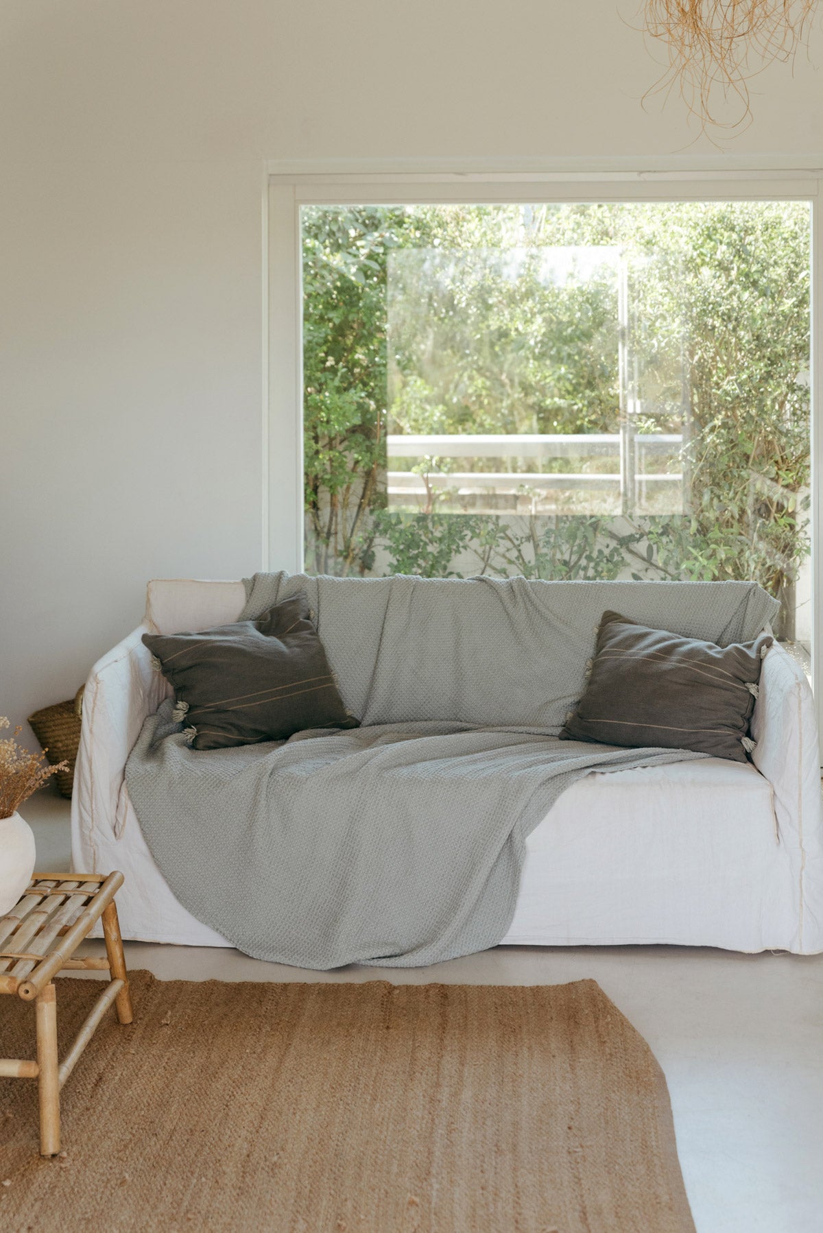 Leinen-Waffeldecke in Salbeigrün