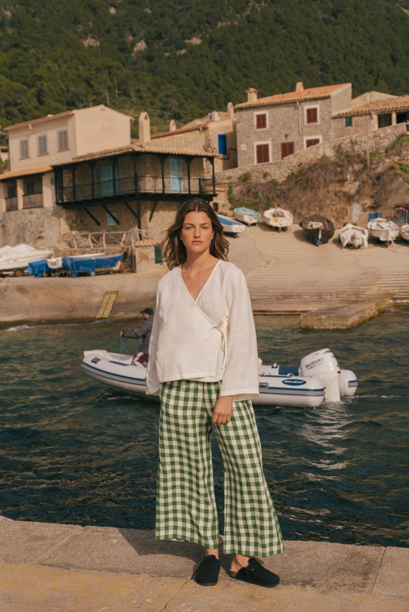 Leinenhose TOKYO - Grünes Gingham