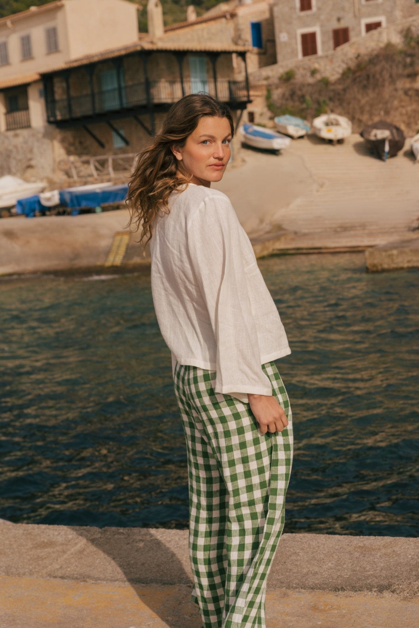 Leinenhose TOKYO - Grünes Gingham