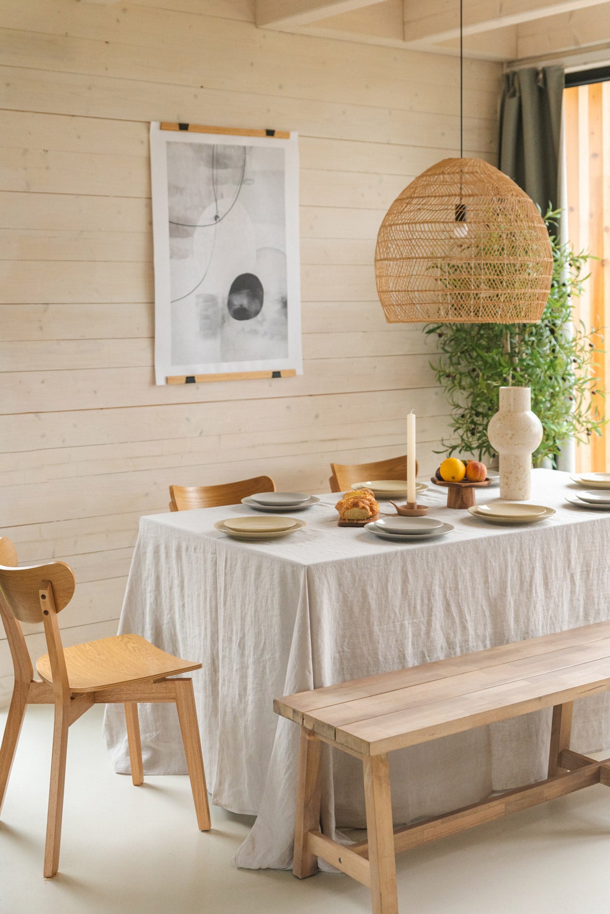 Tischdecke aus Leinen in Creme