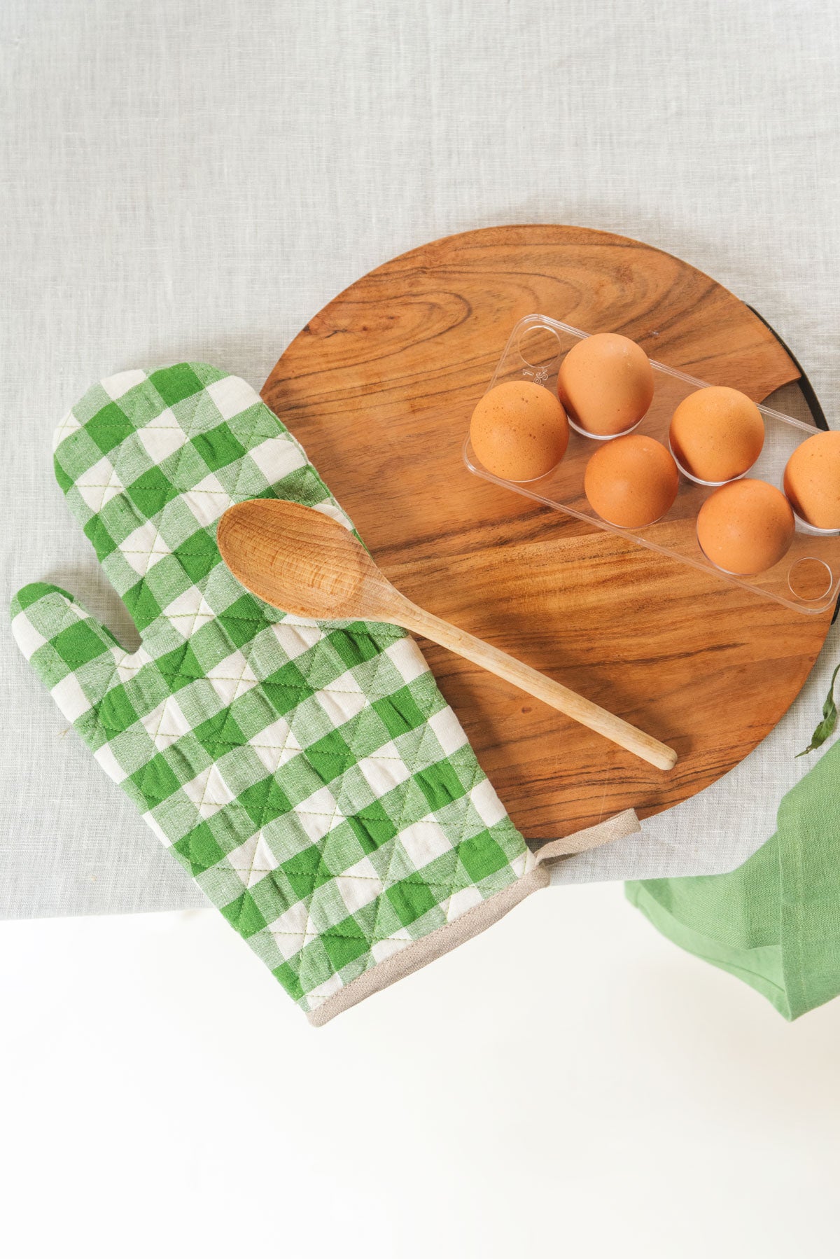 Ofenhandschuh aus Leinen in Grünes Gingham