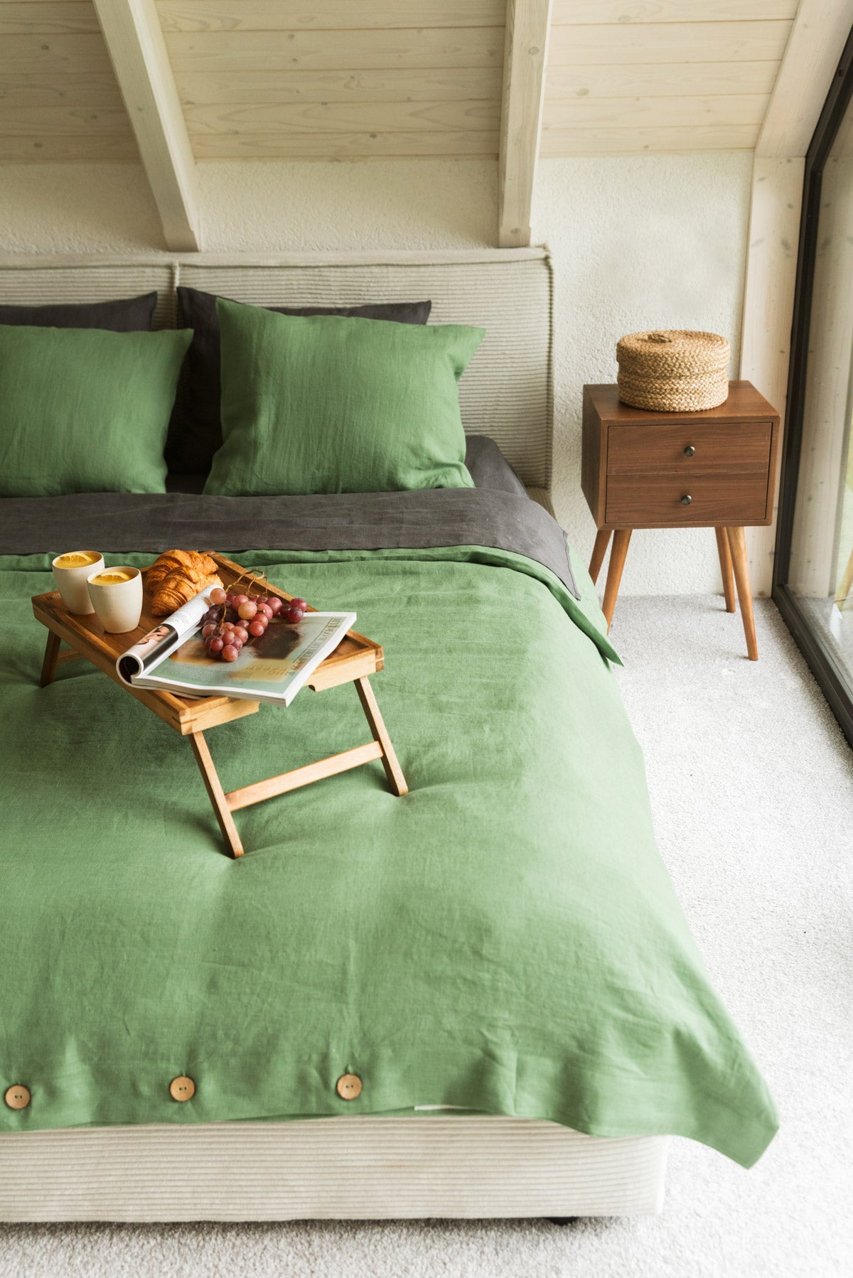 Leinen-Bettwäscheset in Matcha Grün