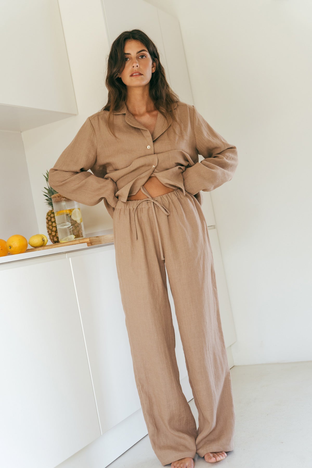 Langärmeliges Pyjama-Set NIGHTLY - Rosenbraun
