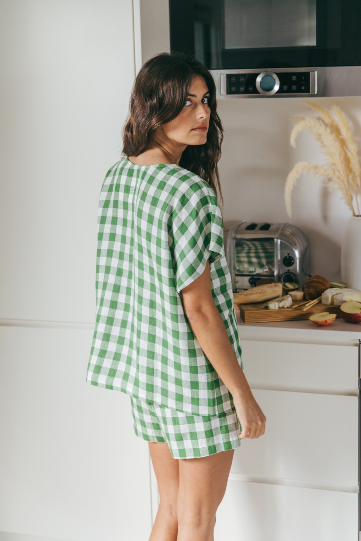 Kurzarm-Pyjama-Set CLOUD NINE - Grünes Gingham