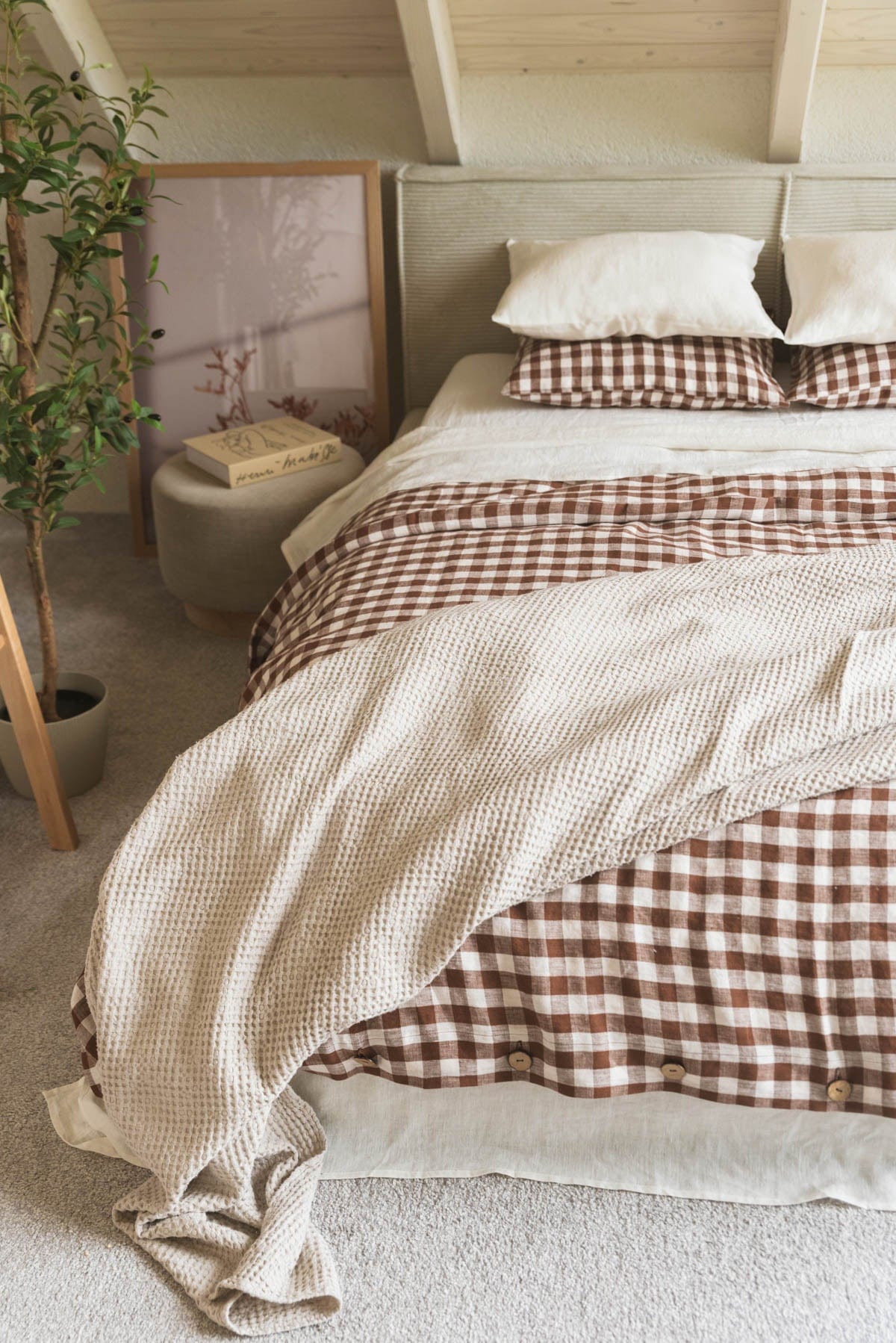 AmourLinen Leinen-Bettwäscheset Leinen-Bettwäscheset in Mokka-Gingham Leinen-Bettwäscheset in Mokka-Gingham