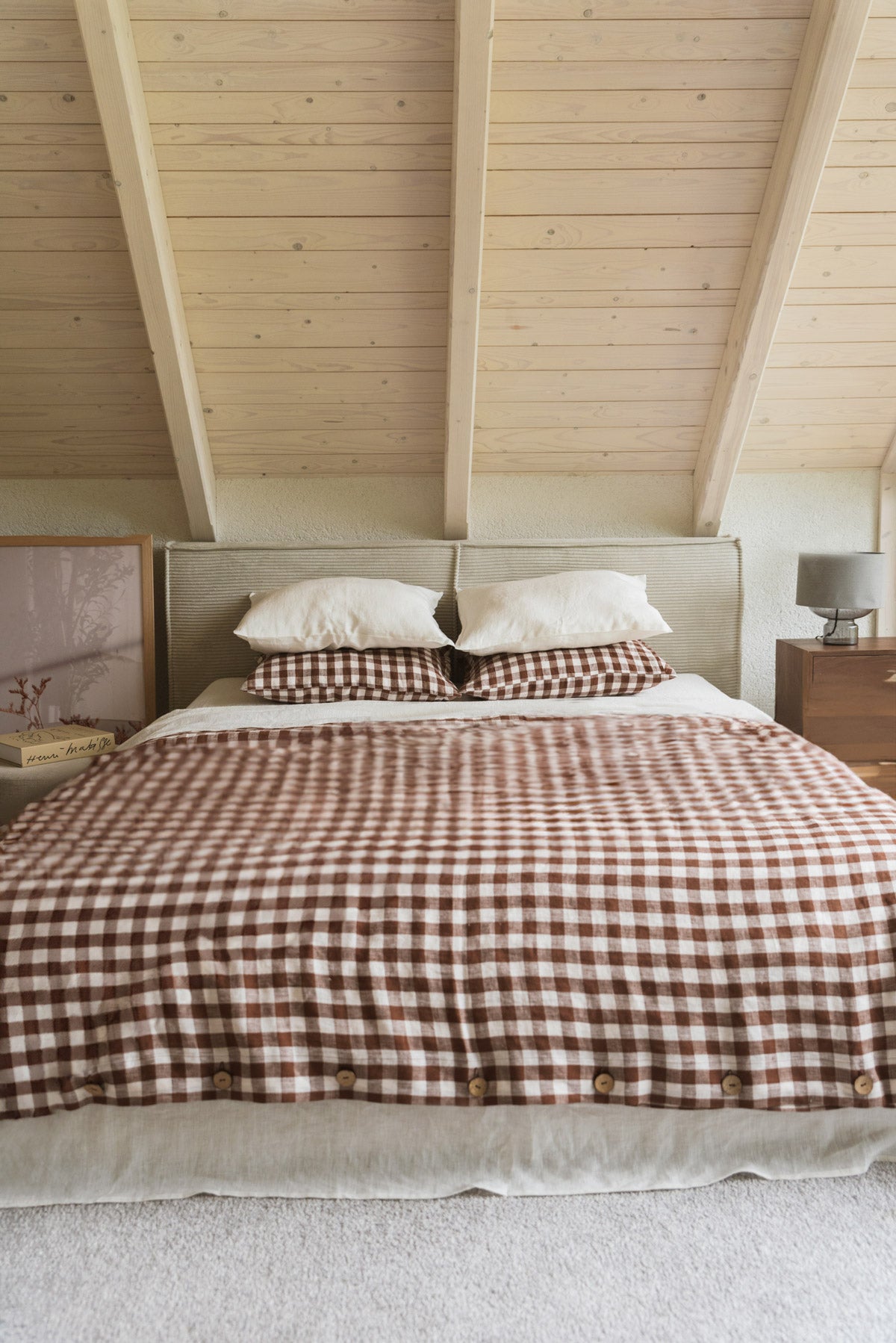 Leinen-Bettwäscheset in Mokka Gingham