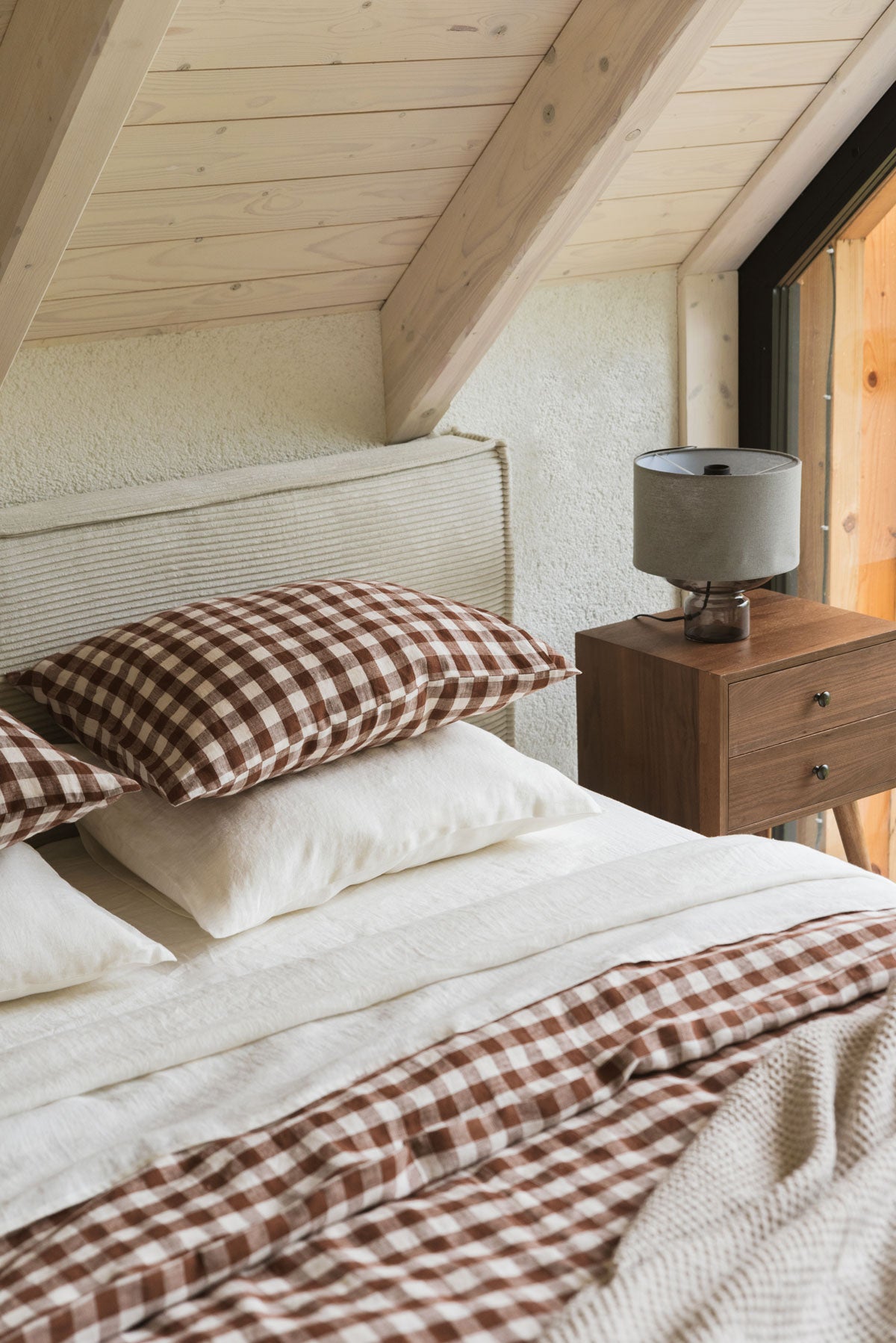 Leinen-Bettwäscheset in Mokka Gingham