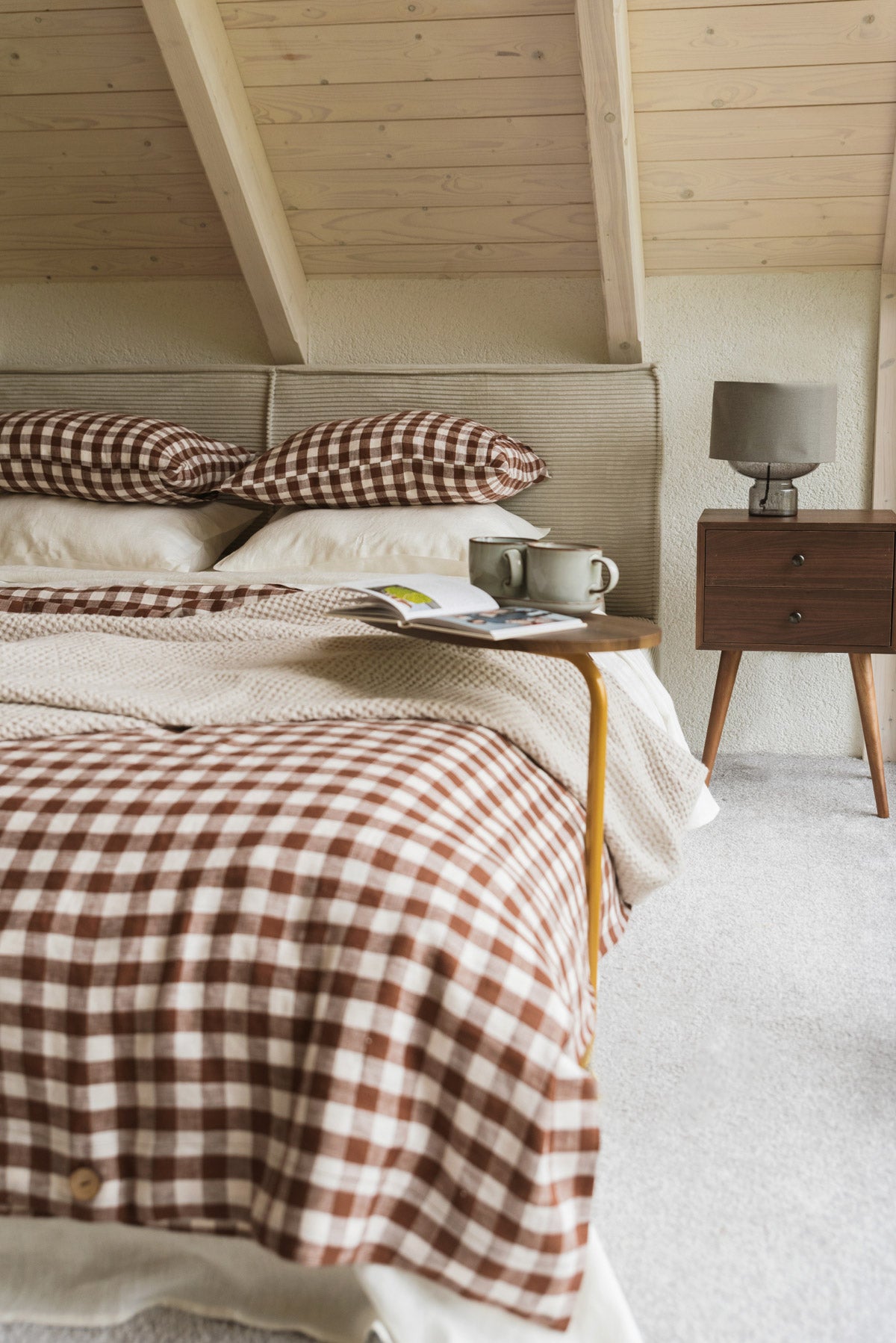Leinen-Bettwäscheset in Mokka Gingham
