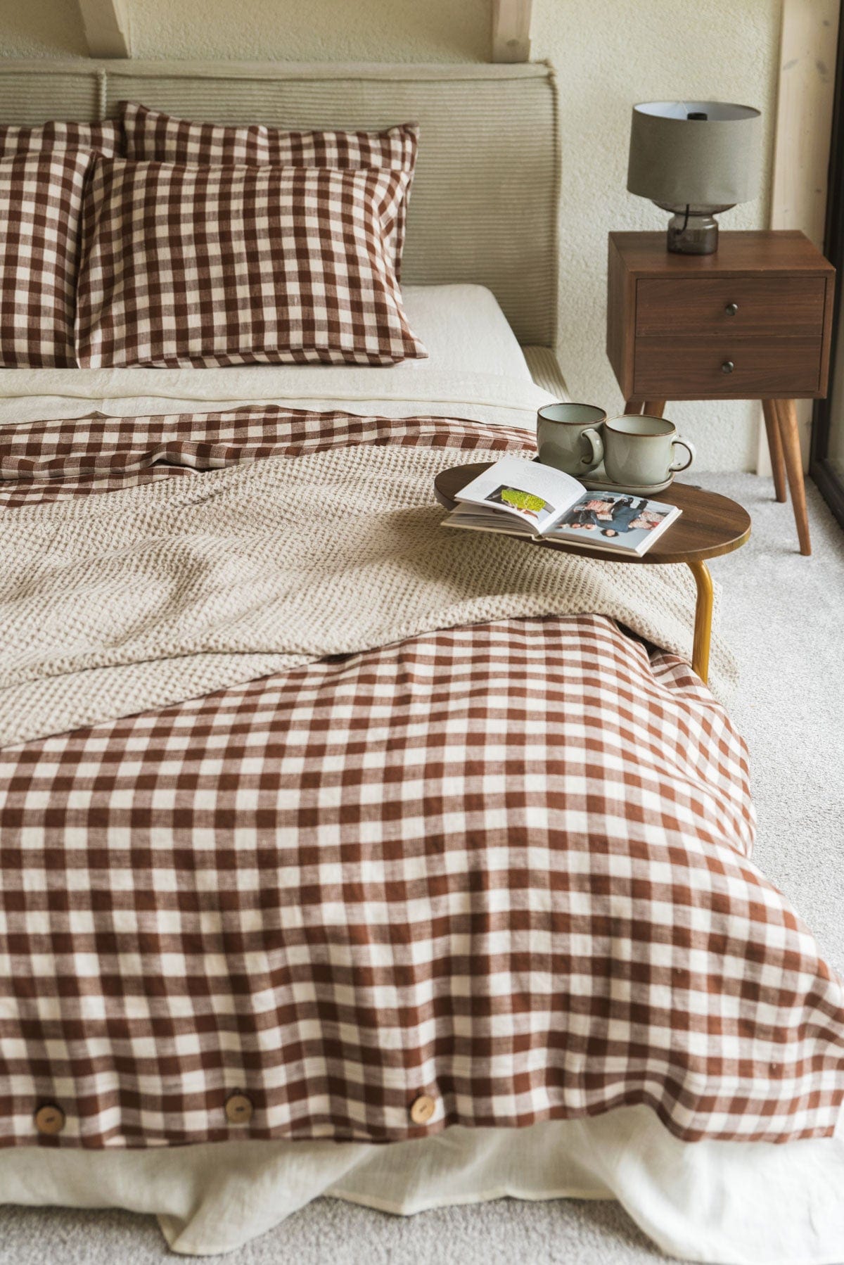 AmourLinen Leinen-Bettwäscheset Leinen-Bettwäscheset in Mokka-Gingham Leinen-Bettwäscheset in Mokka-Gingham