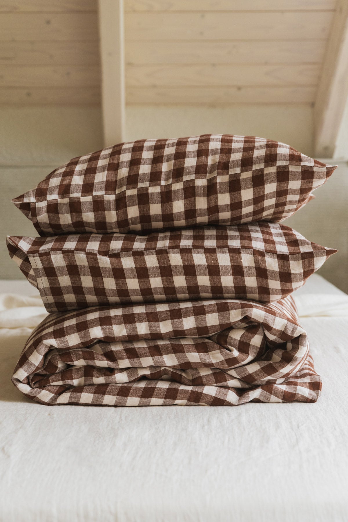 Leinen-Bettwäscheset in Mokka Gingham