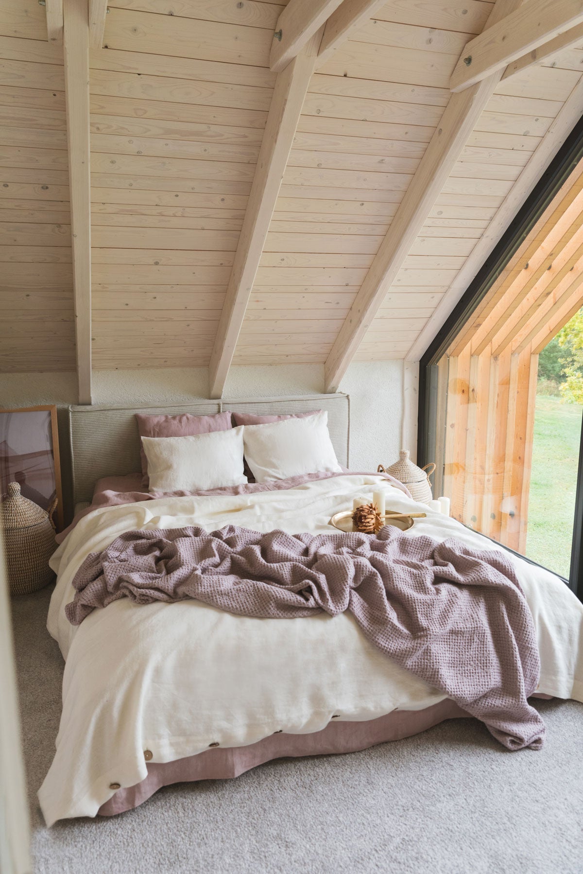 Leinen-Waffeldecke in Staubrose