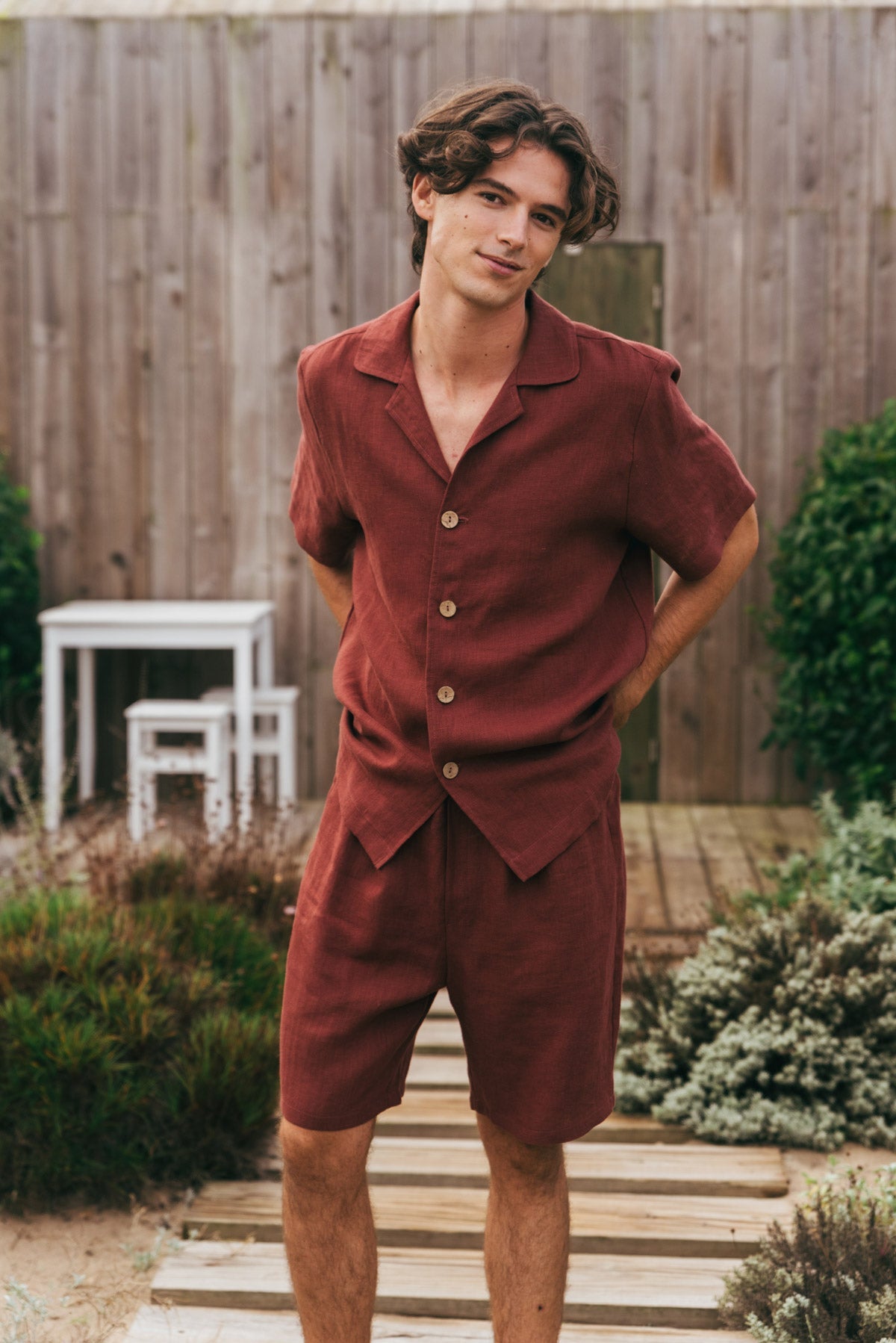 Leinen loungewear shorts set ASPEN - Terrakotta