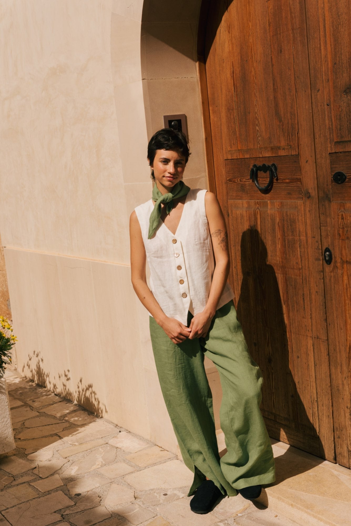 Leinenschal in Matcha Grün