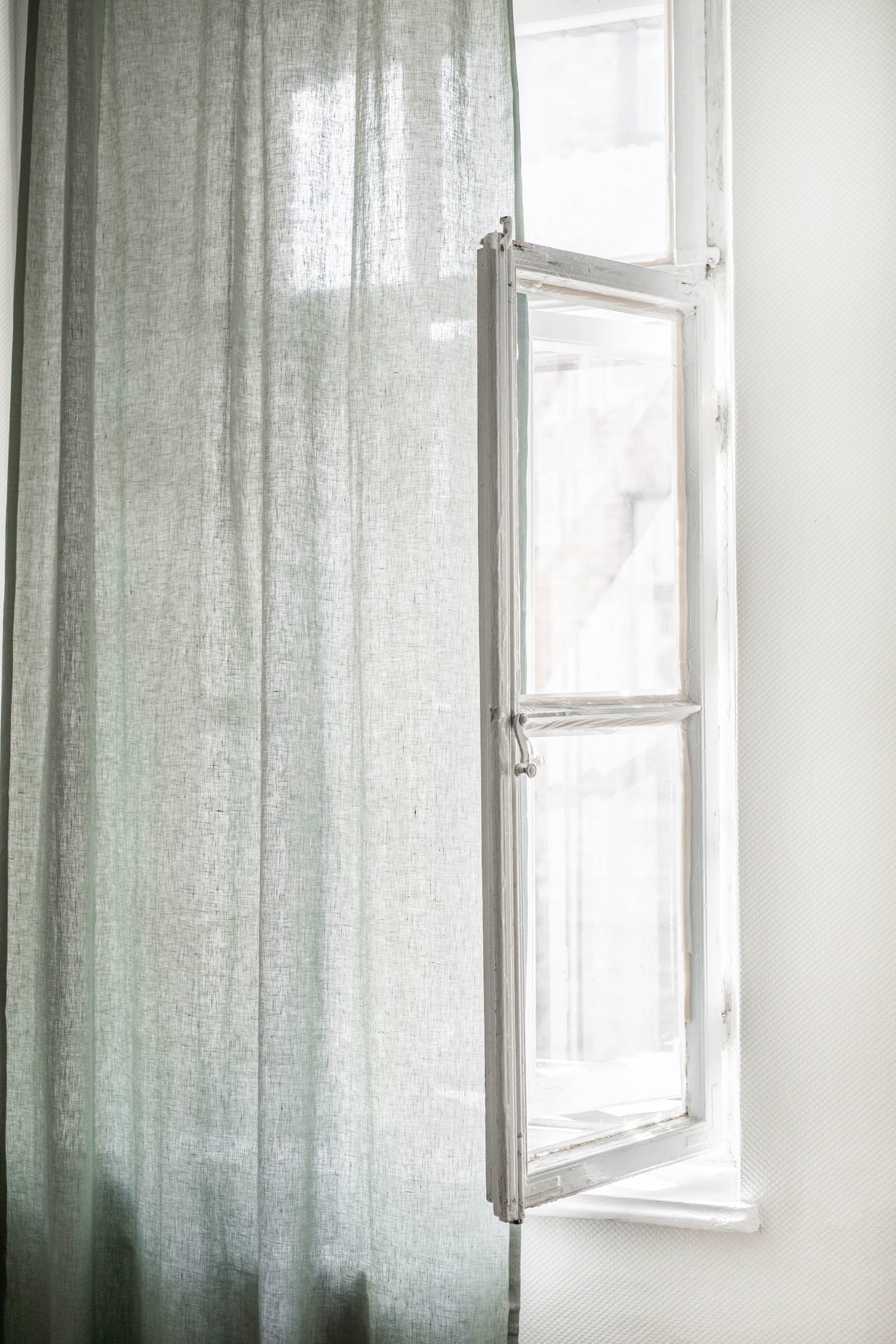 White Room With Sage Green Tie Top Linen Curtains By Amourlinen