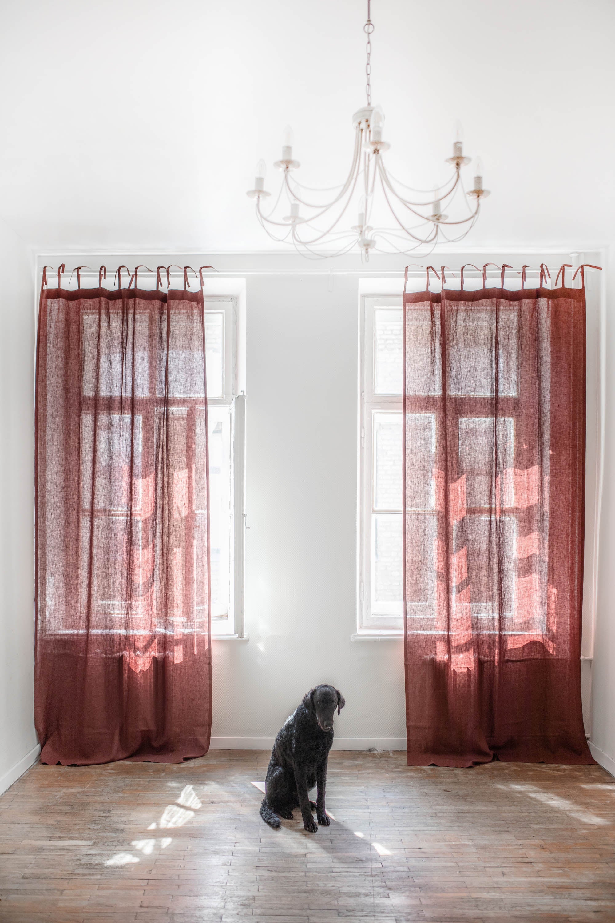White Room With Terracotta Tie Top Linen Curtains By Amourlinen