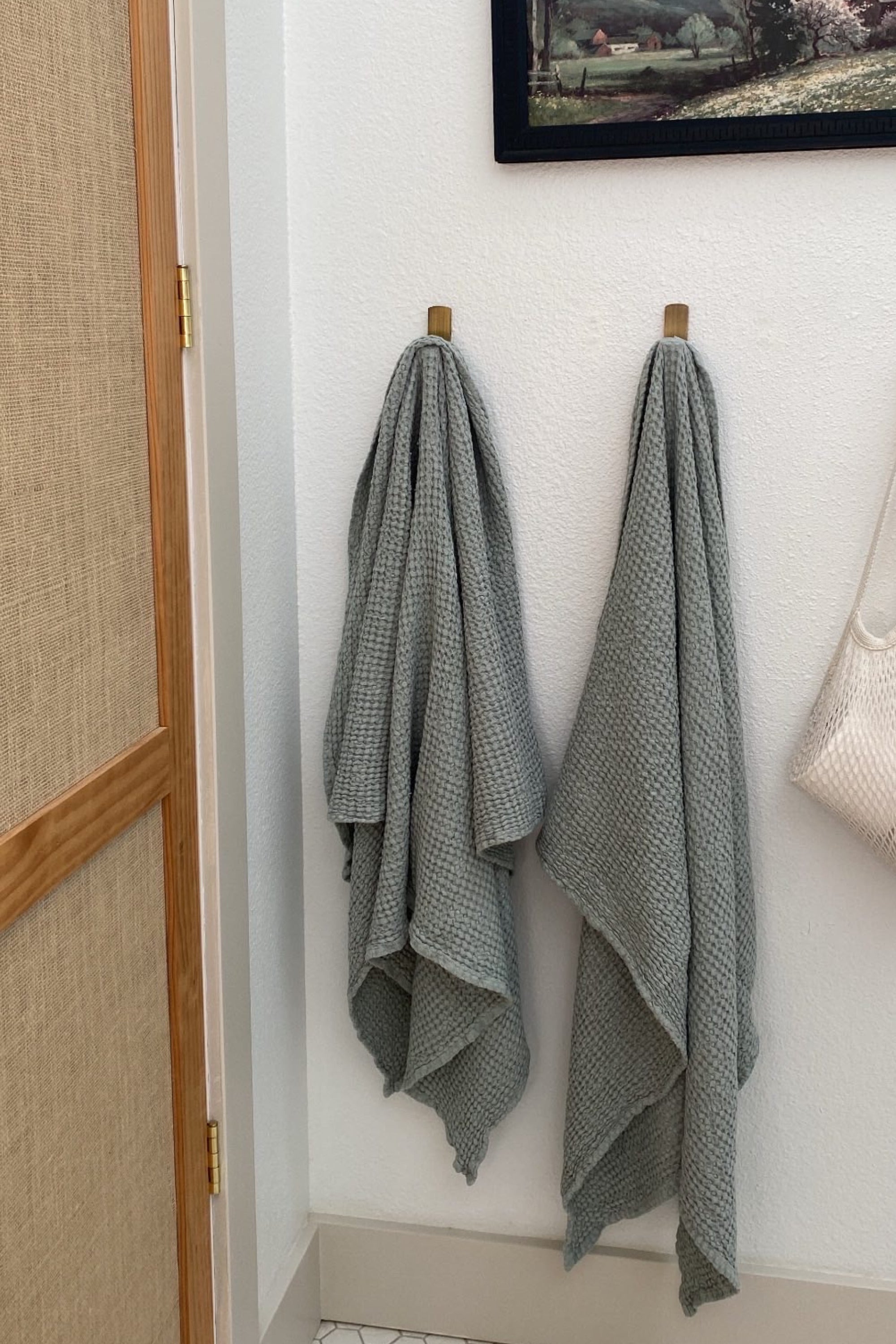 Sage Green Linen Waffle Bath Towels By AmourlInen