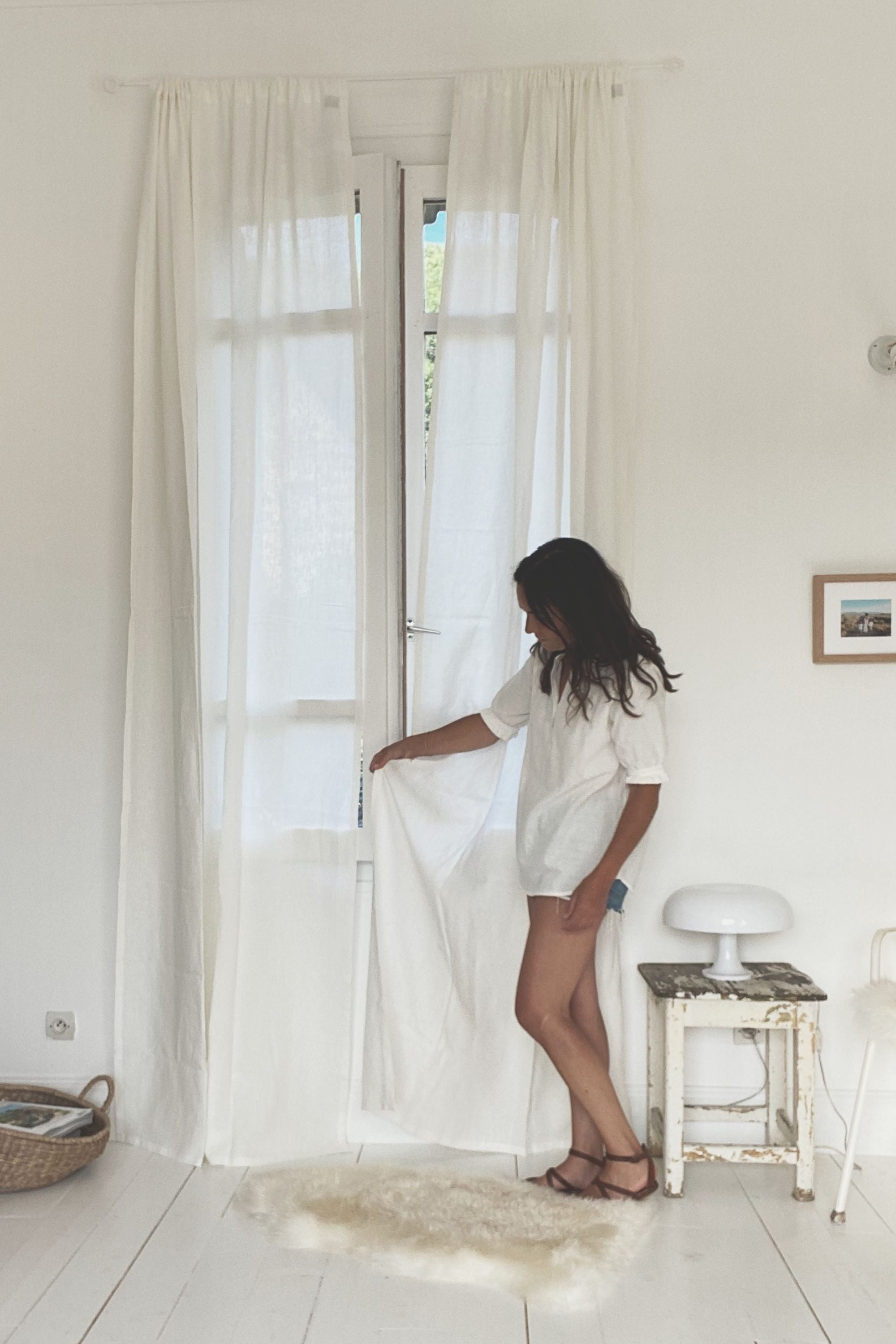 White Room With White Rod Pocket Linen Curtains By Amourlinen