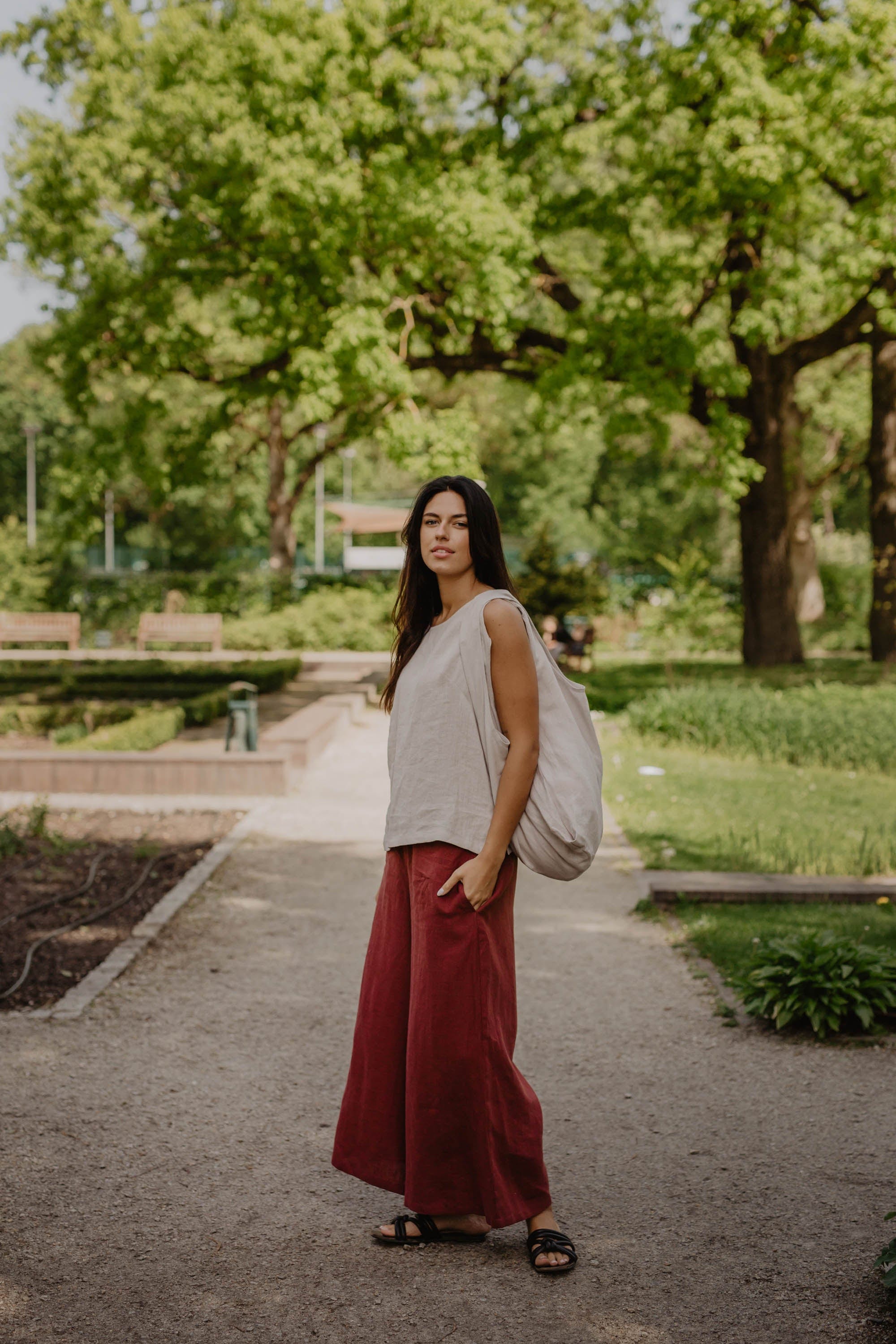 Breite Leinenhose ISABELLA - Terrakotta