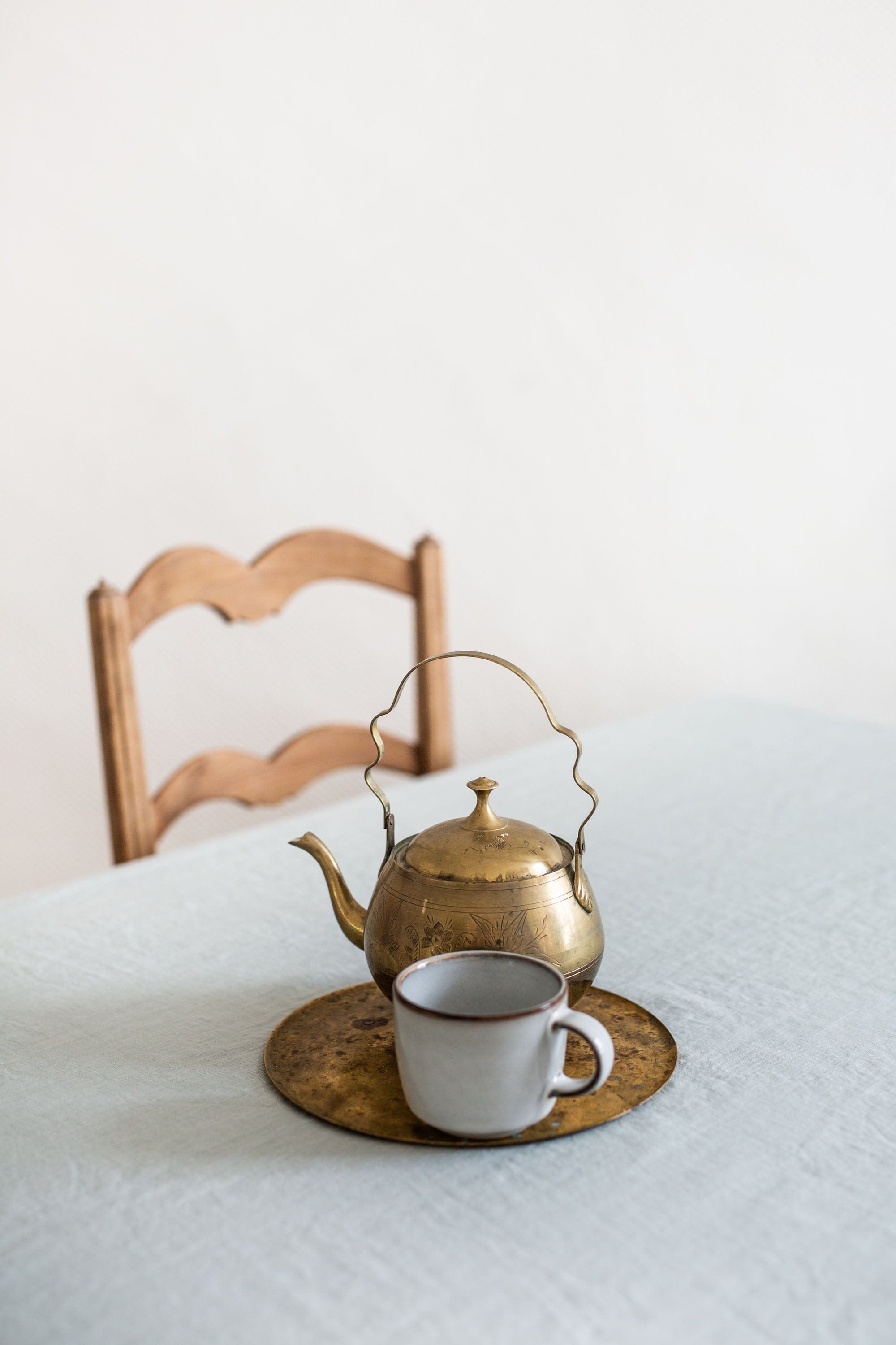 Runde Tischdecke aus Leinen - Salbeigrun