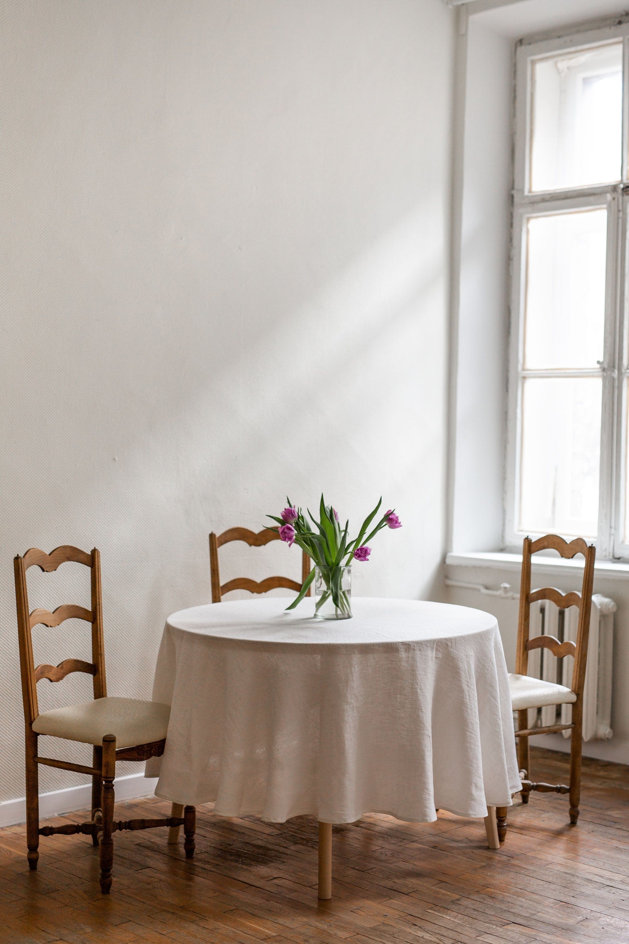 Runde Tischdecke aus Leinen - Weiß
