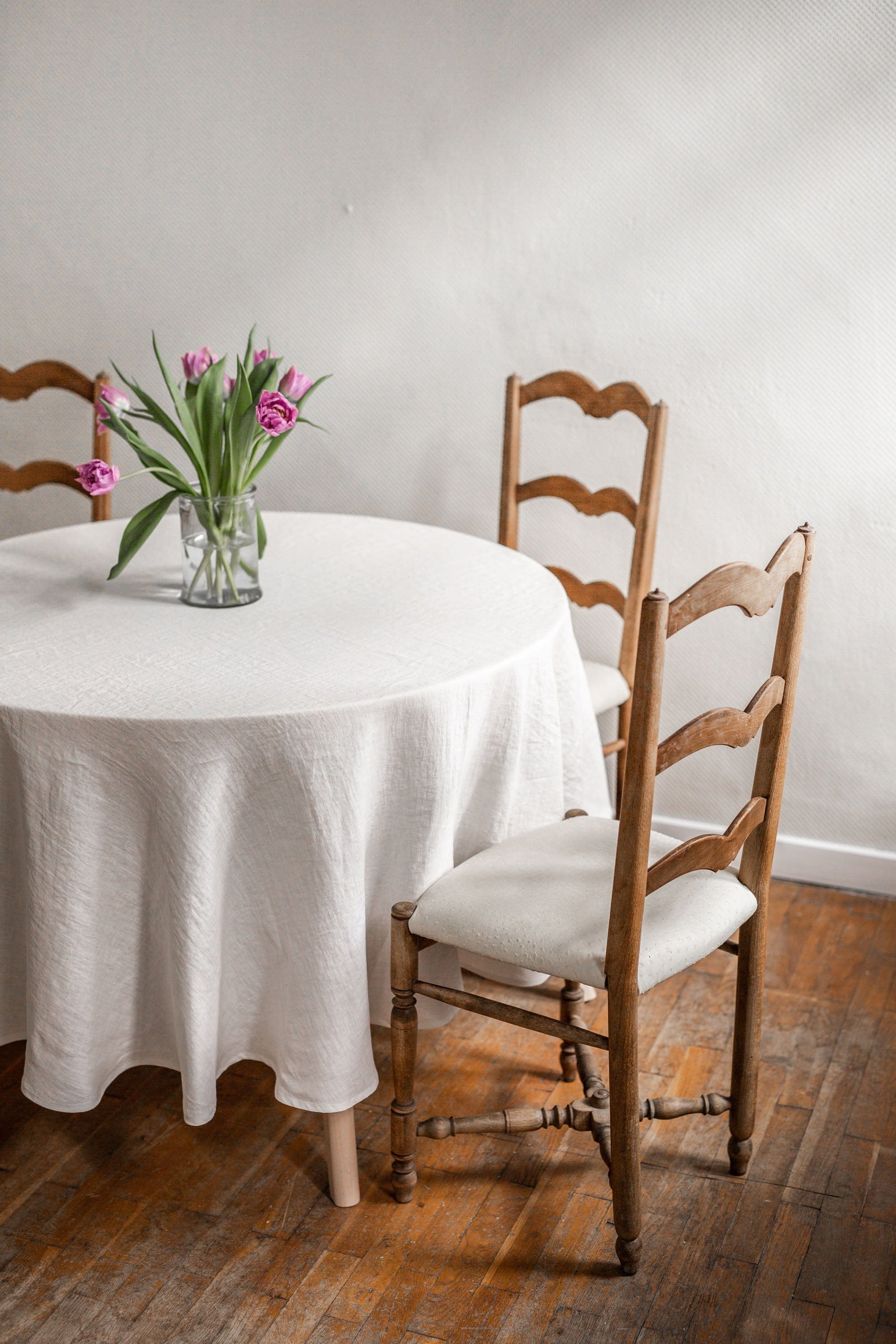 Runde Tischdecke aus Leinen - Weiß