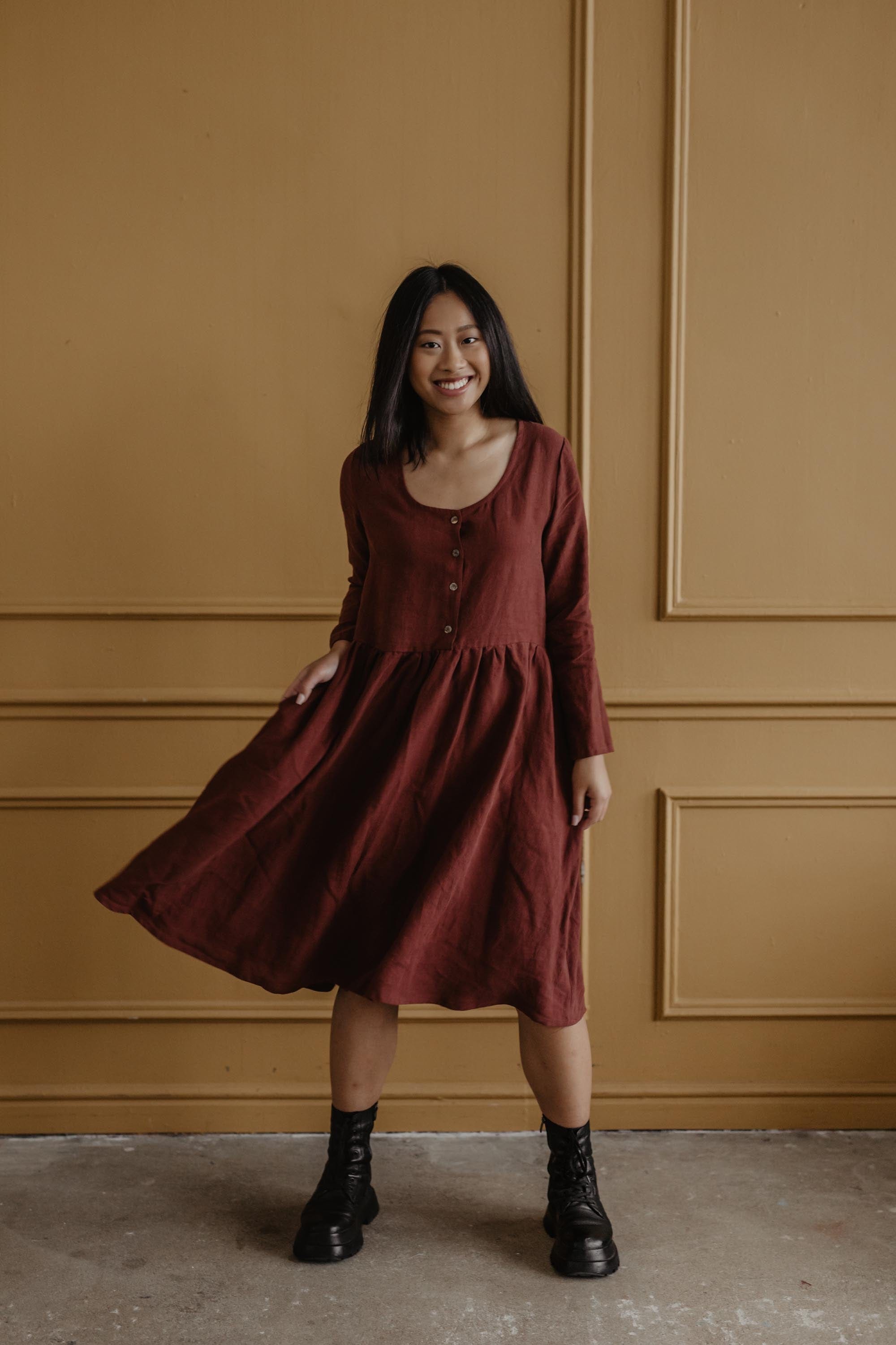 Leinenkleid LAPLAND in Midilänge - Terrakotta