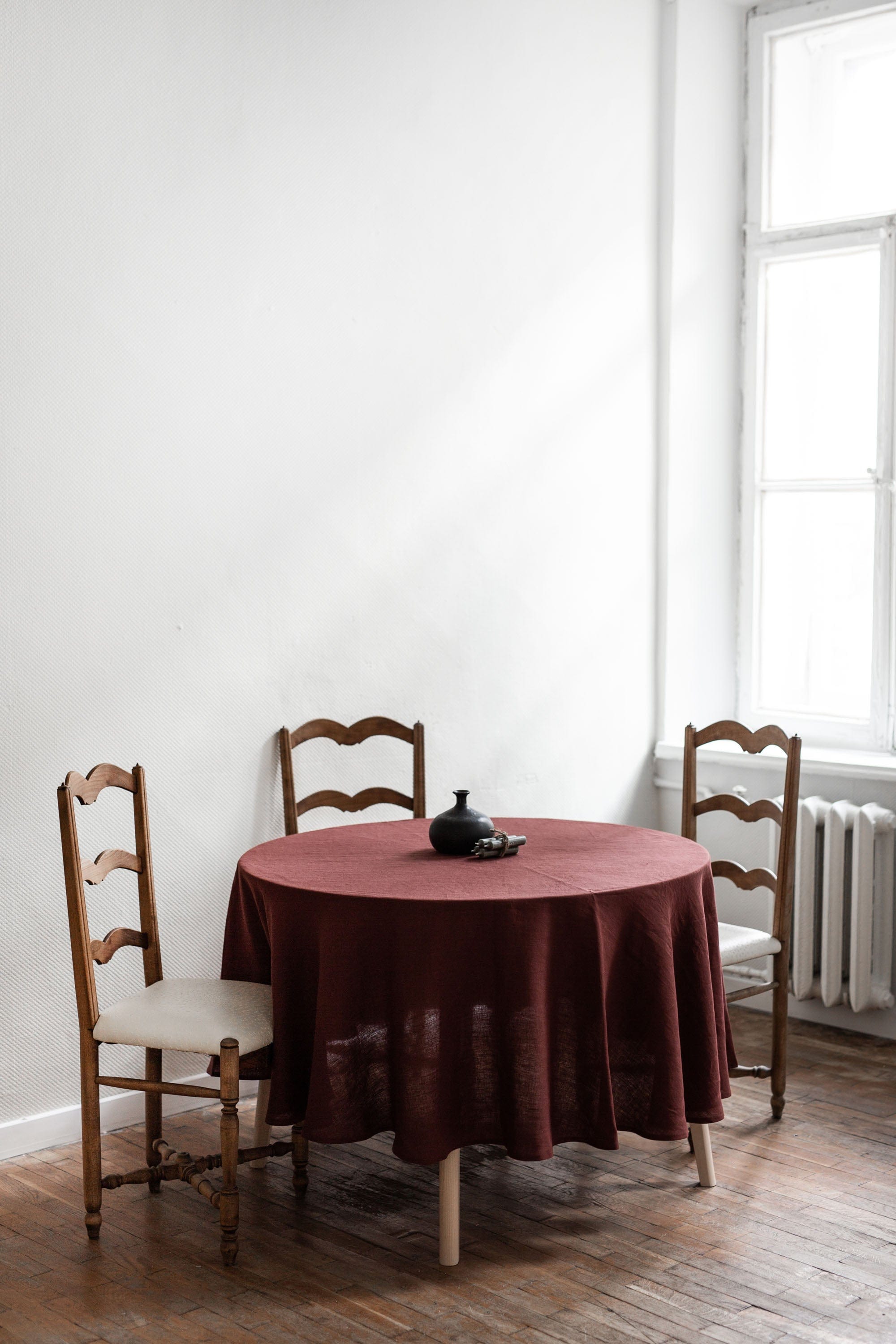 Runde Tischdecke aus Leinen - Terrakotta
