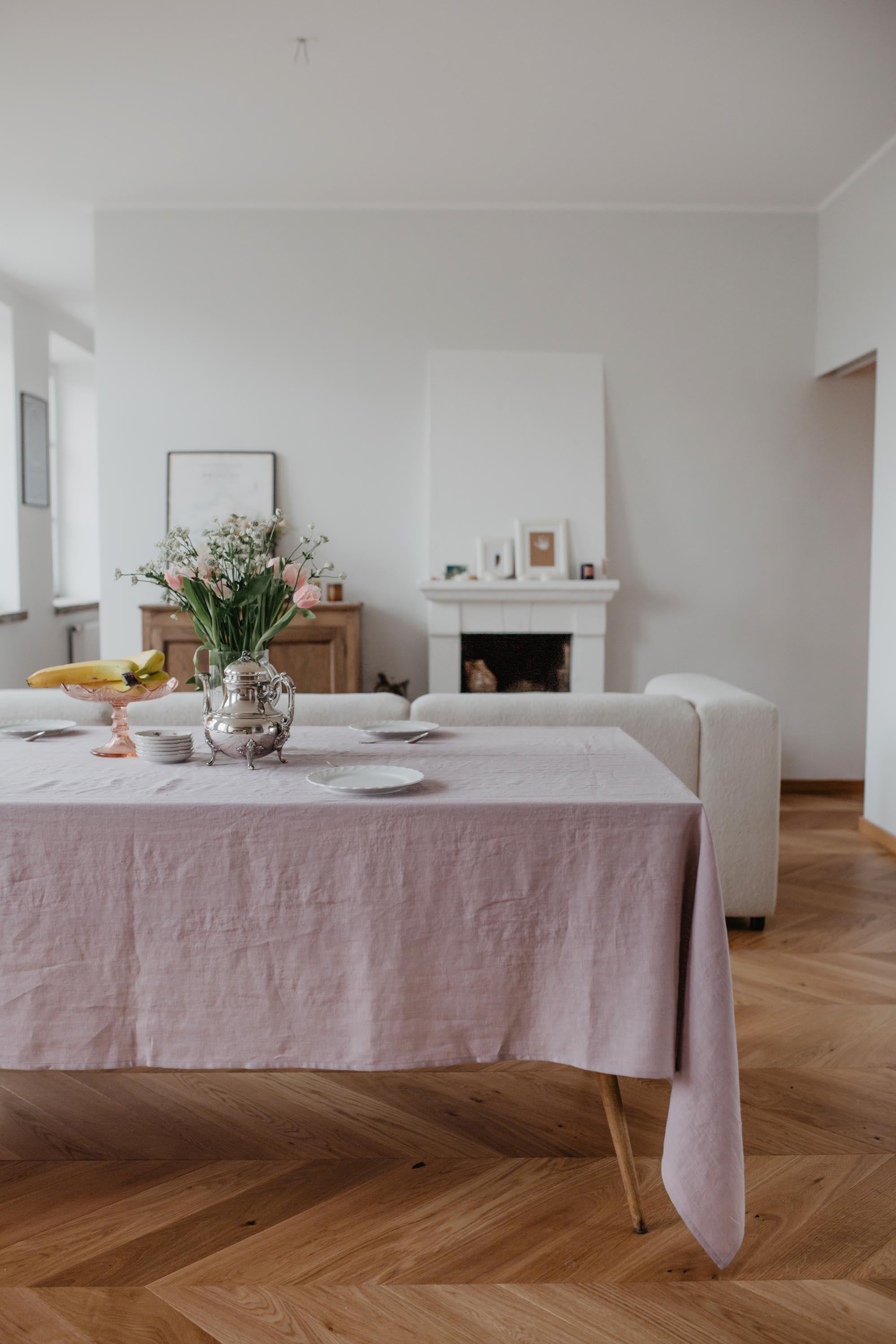 Runde Tischdecke aus Leinen - Staubrose