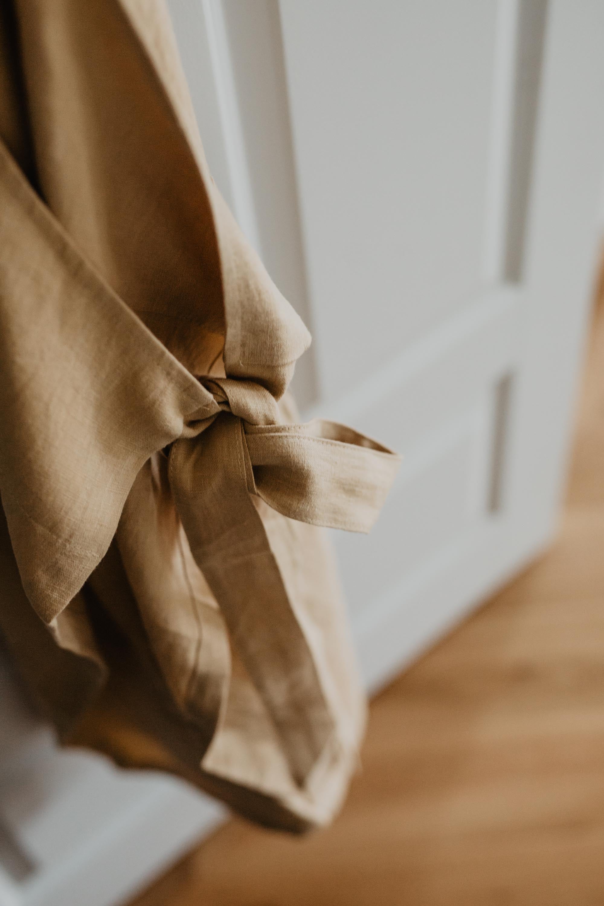 Close Up Of Mustard Linen Bib Apron By AmourLinen