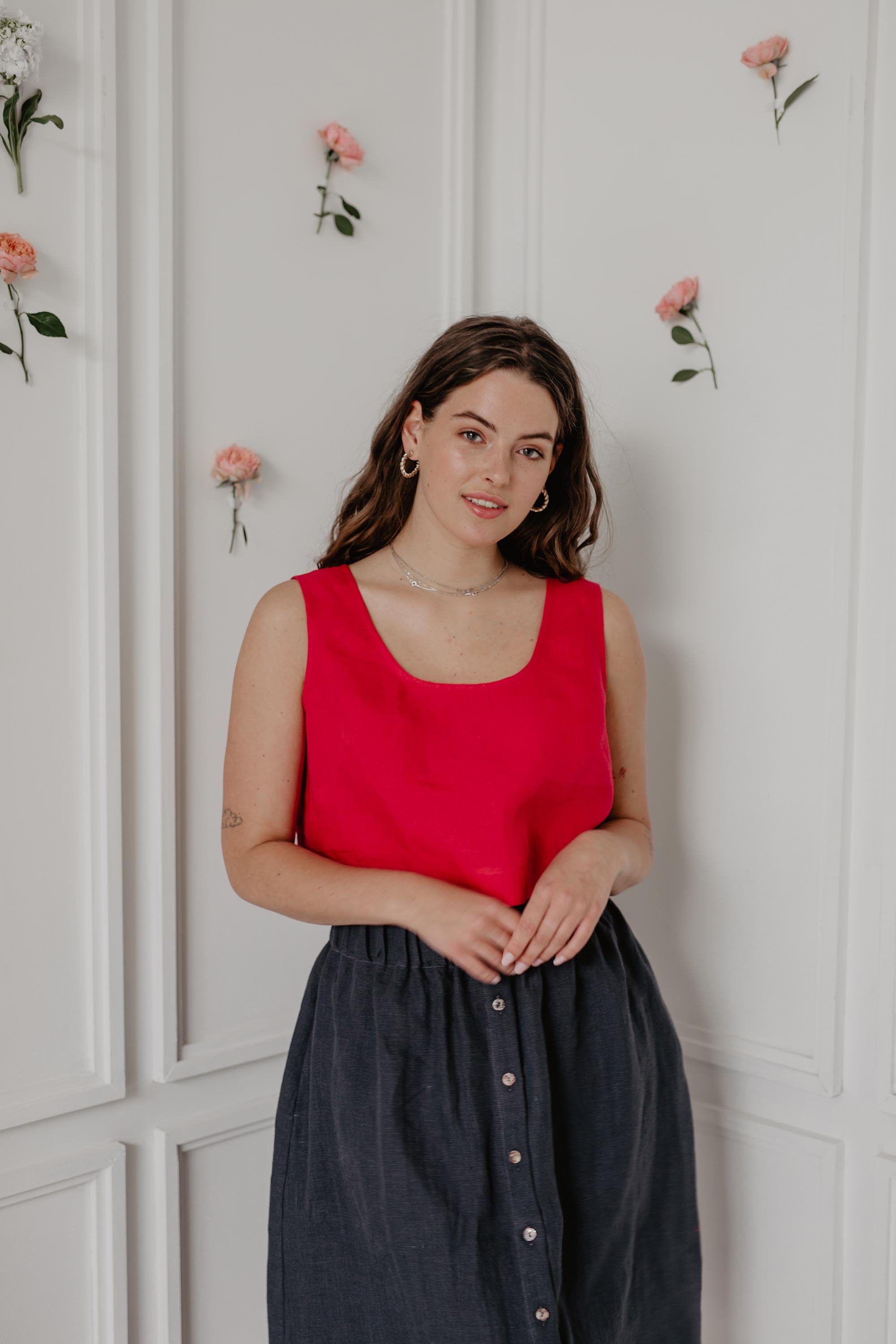 Mini-Crop-Top aus Leinen PIPPA - Viva Magenta