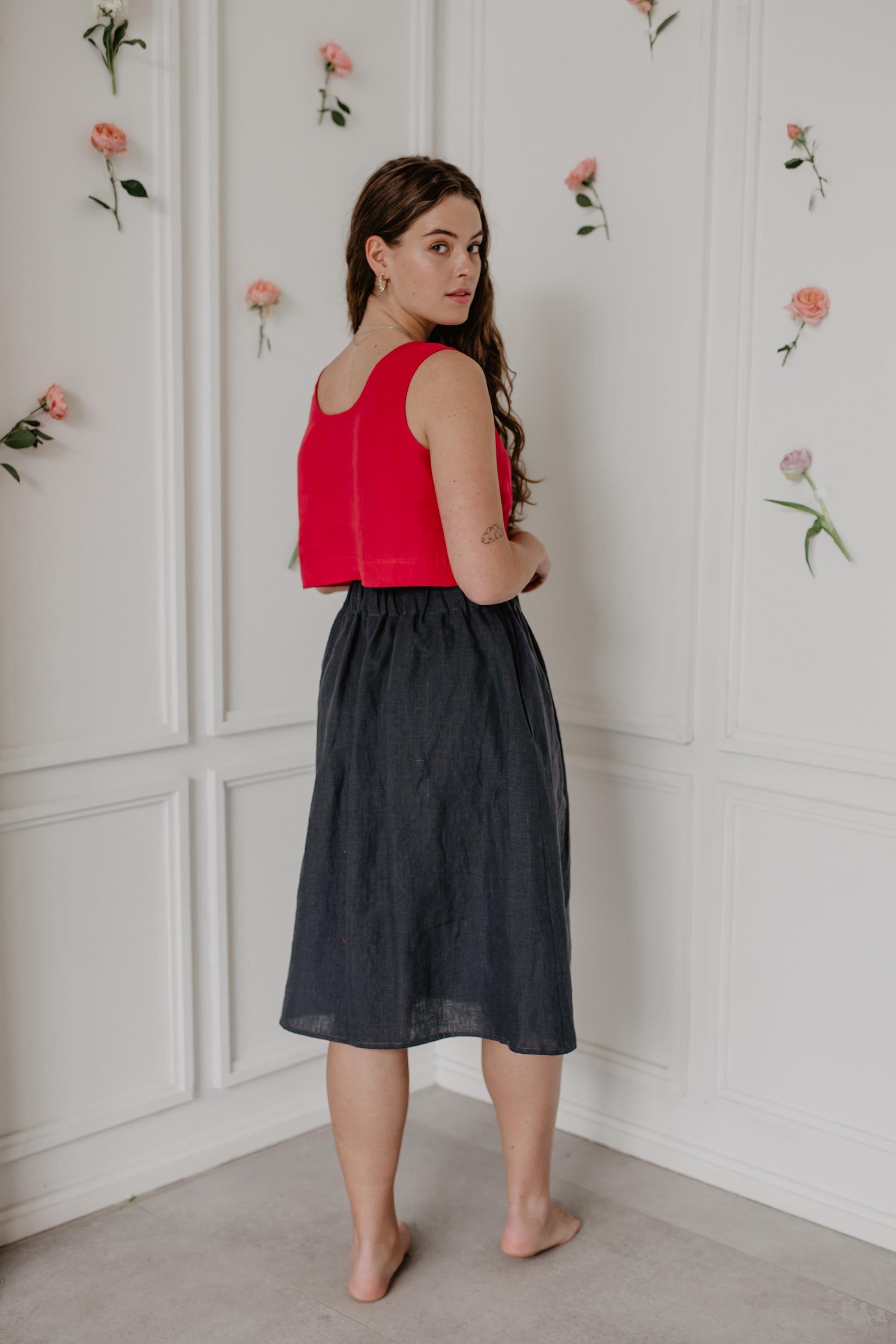 Mini-Crop-Top aus Leinen PIPPA - Viva Magenta