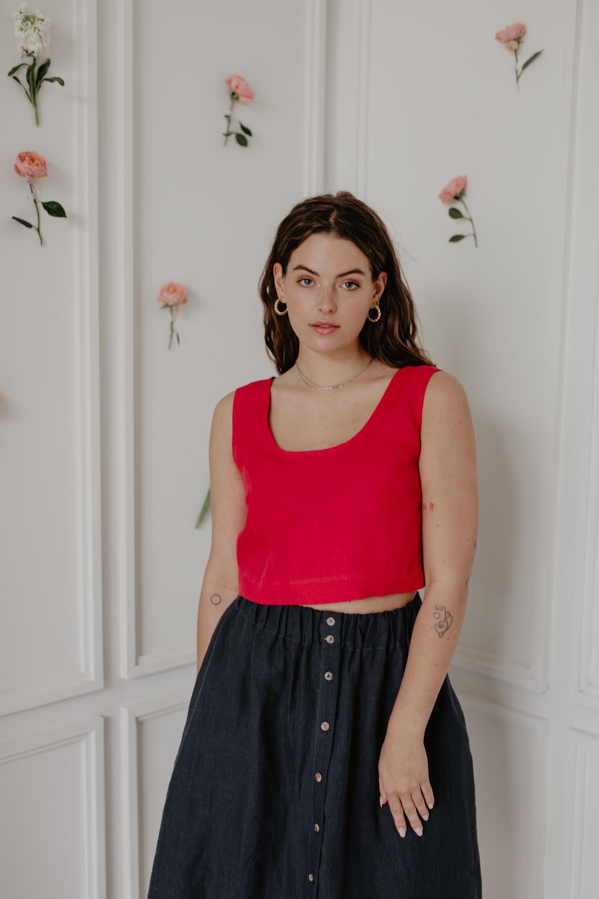 Mini-Crop-Top aus Leinen PIPPA - Viva Magenta