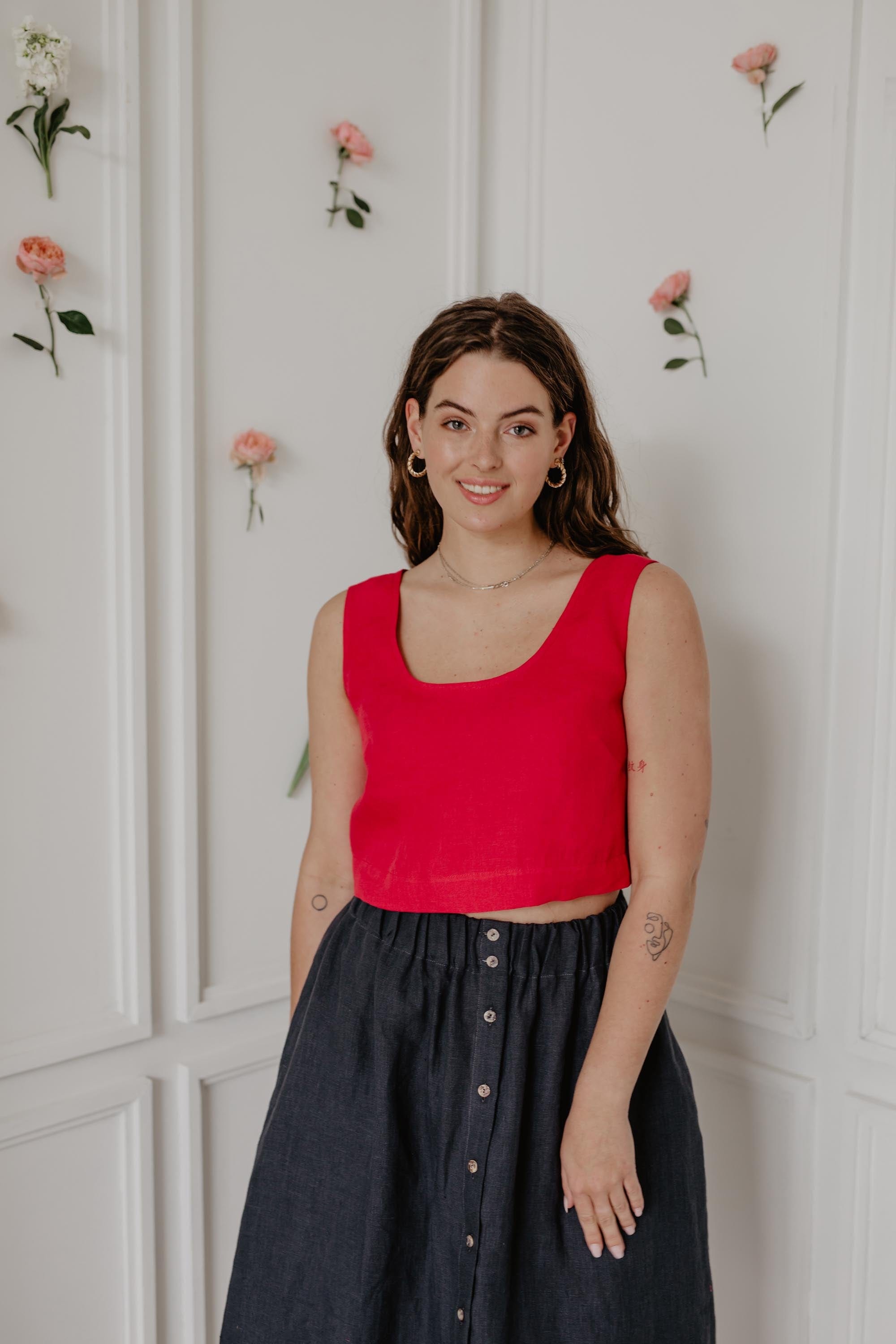 Mini-Crop-Top aus Leinen PIPPA - Viva Magenta
