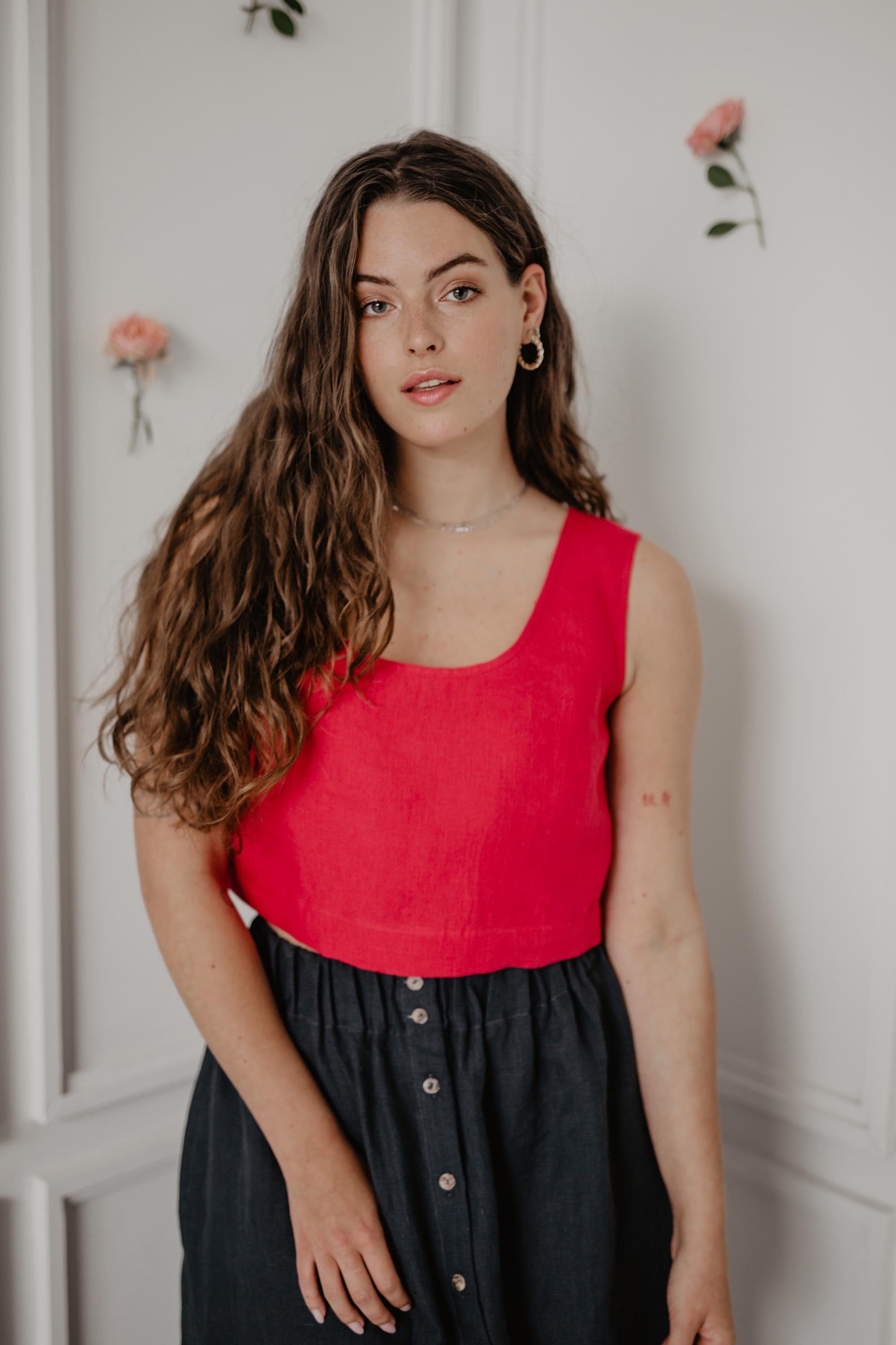 Mini-Crop-Top aus Leinen PIPPA - Viva Magenta