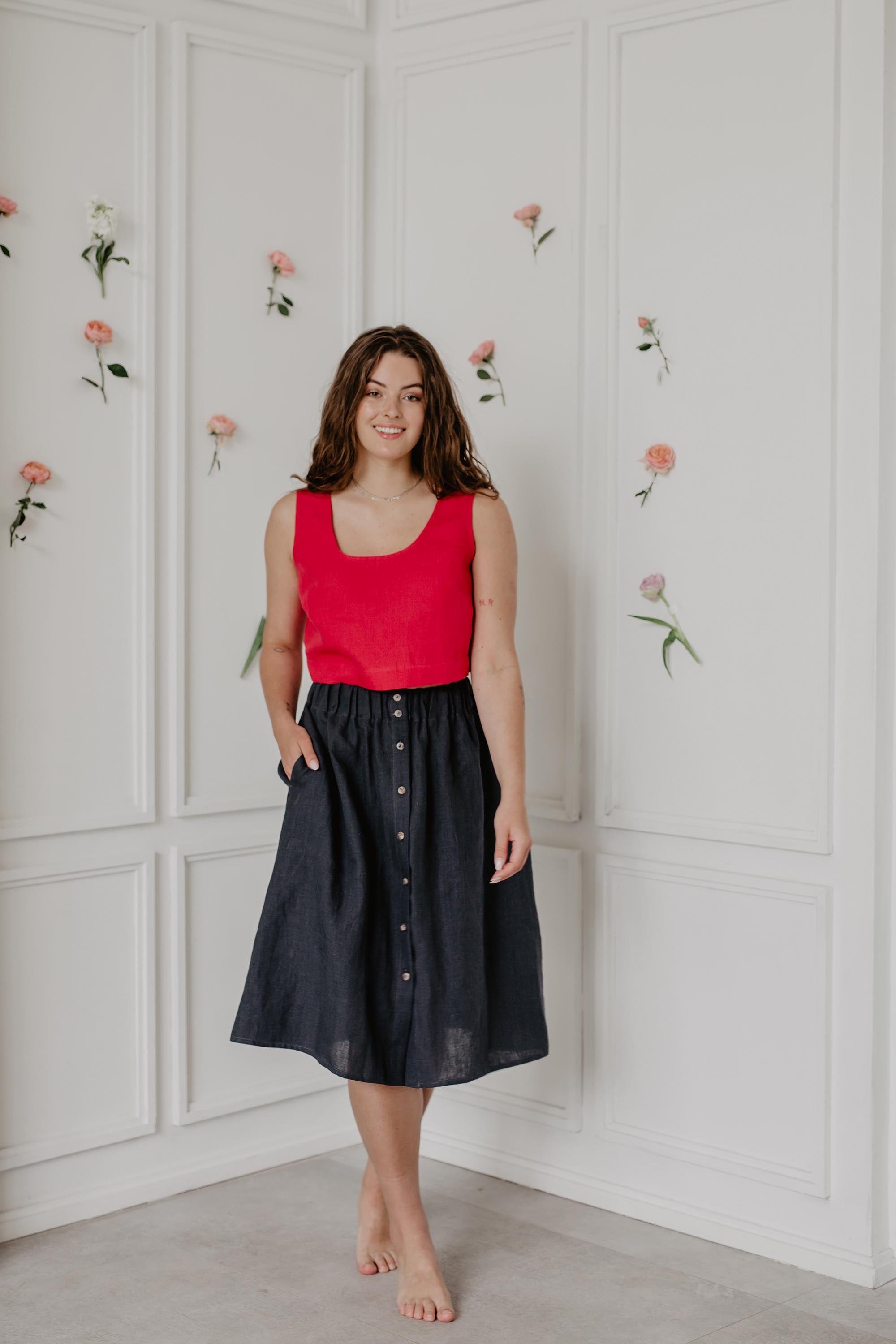 Mini-Crop-Top aus Leinen PIPPA - Viva Magenta